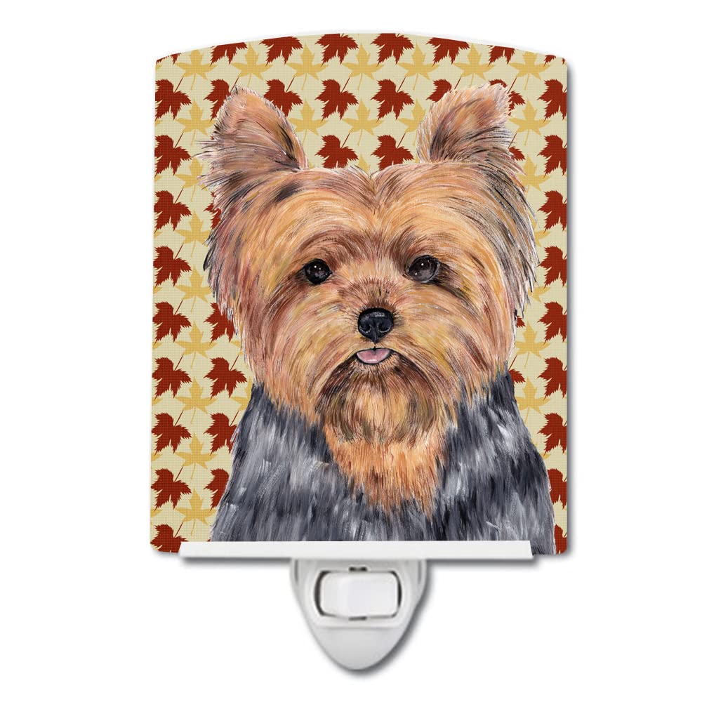 Carolines Treasures Ceramic Night Light, Yorkie Fall Leaves, UL-Certified, 6x4x3in, Multicolor, Model SC9228CNL