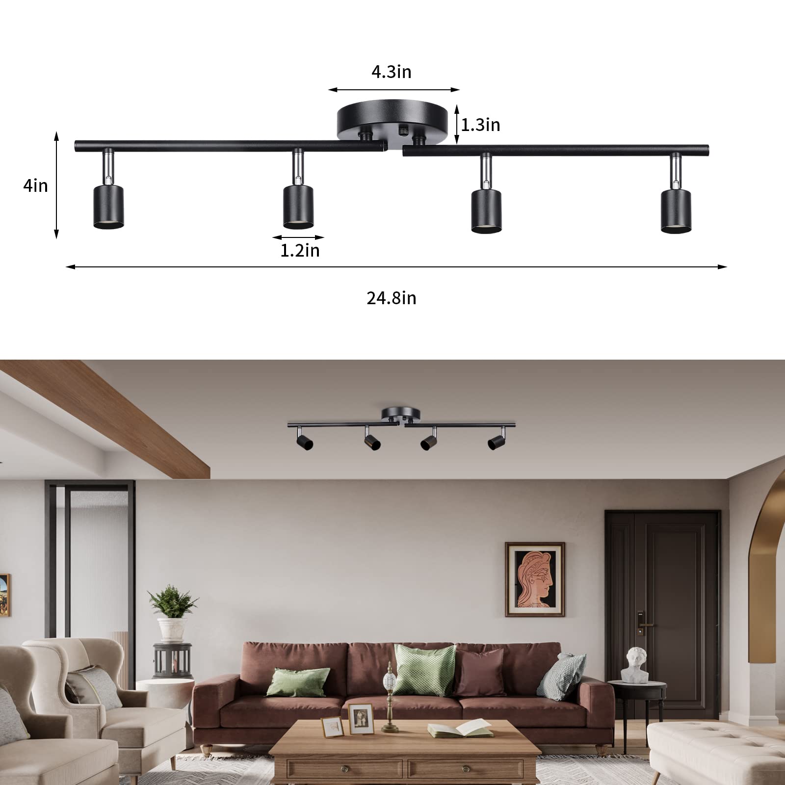 ANTOTEN 4-Light LED Track Lighting Kit, Adjustable Modern Ceiling Spotlights,Rotatable GU10 Light Head,Swing arm Ceiling Light F