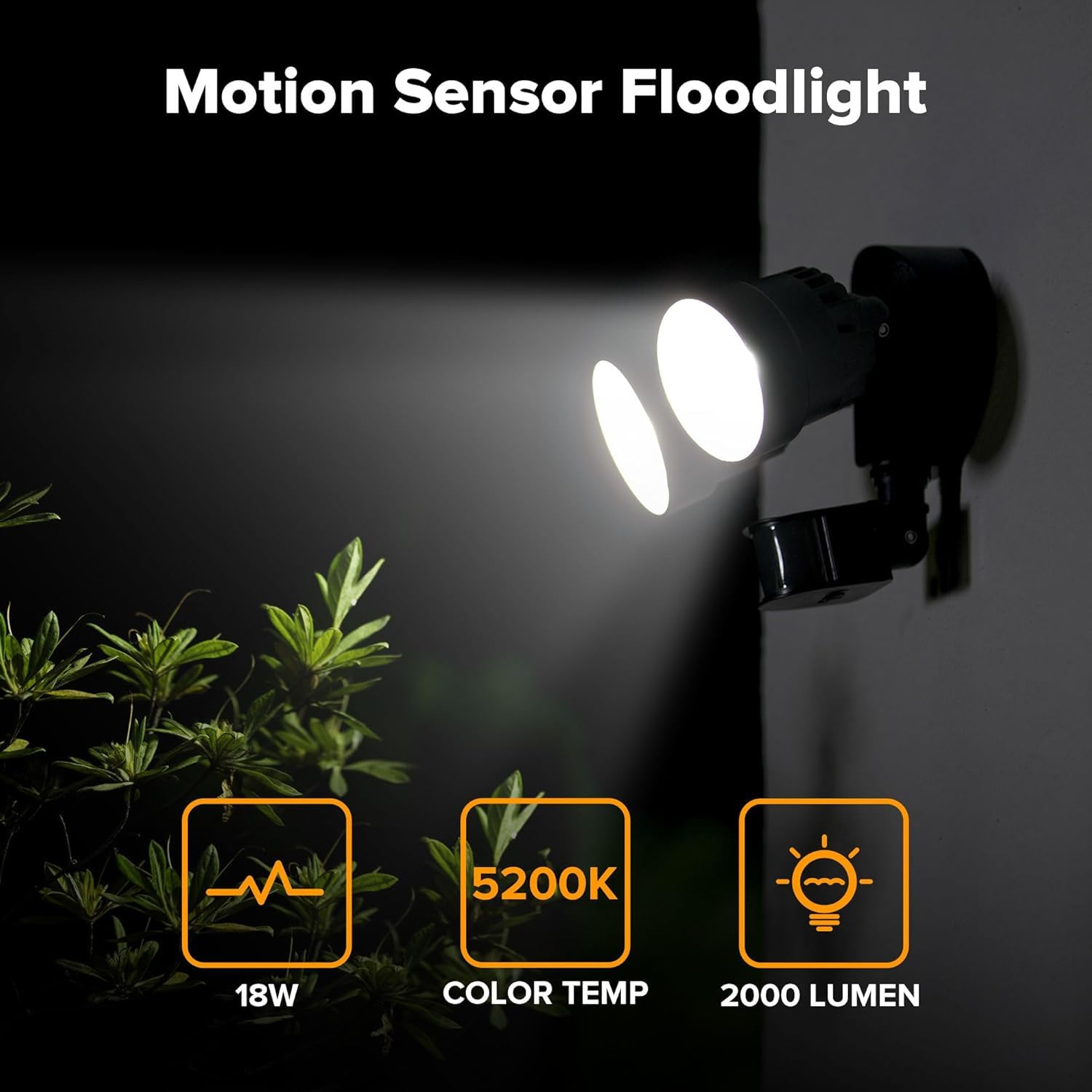 Lutec Shrimp P6221B-Pir24 2000 Lumen 18 Watt 26 Led Motion Activated Integrated Dual-Head Floodlight Outdoor, Ip54 Waterproof Ex