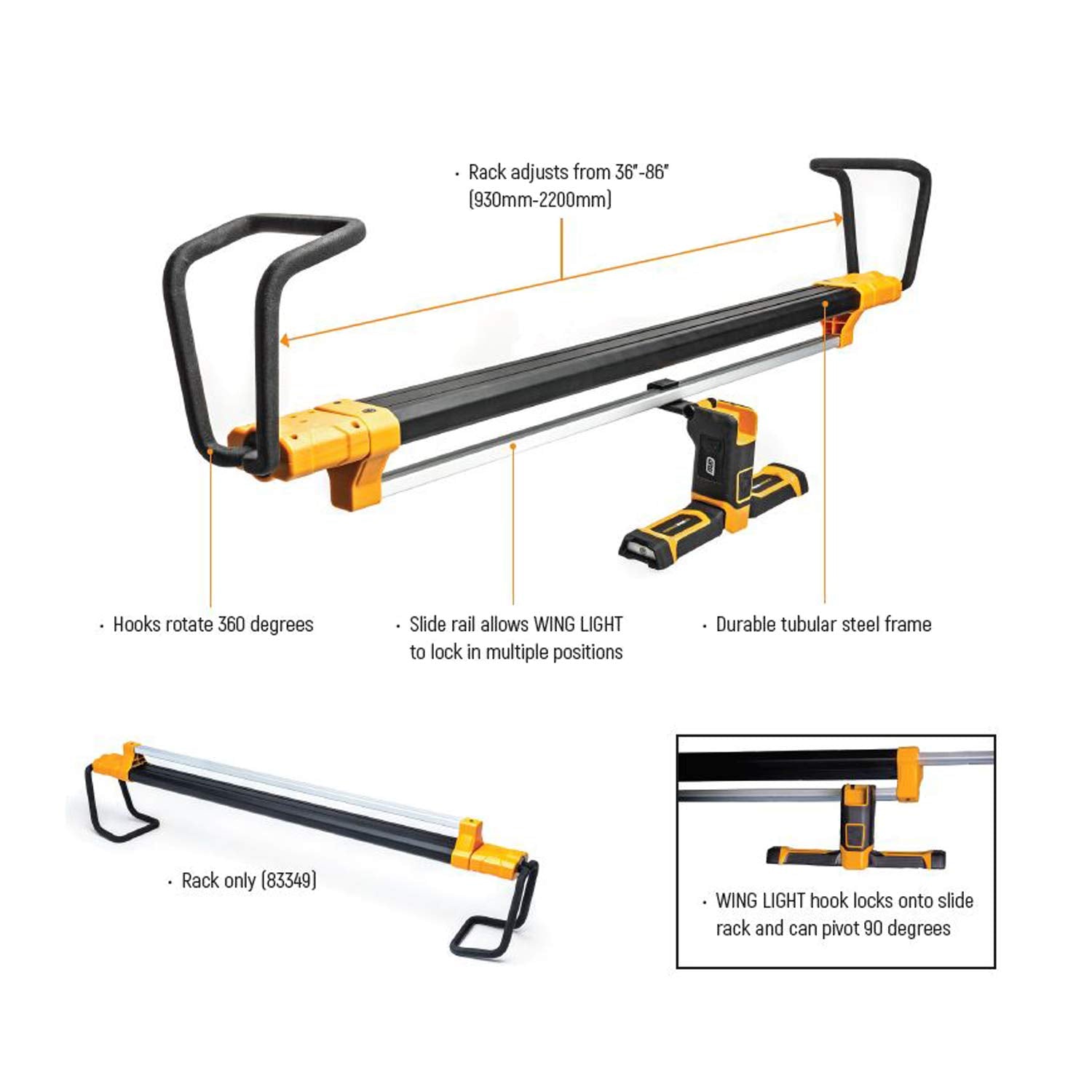 Gearwrench 1000 Lumen Rechargeable Wing Light With Underhood Rack - 83350