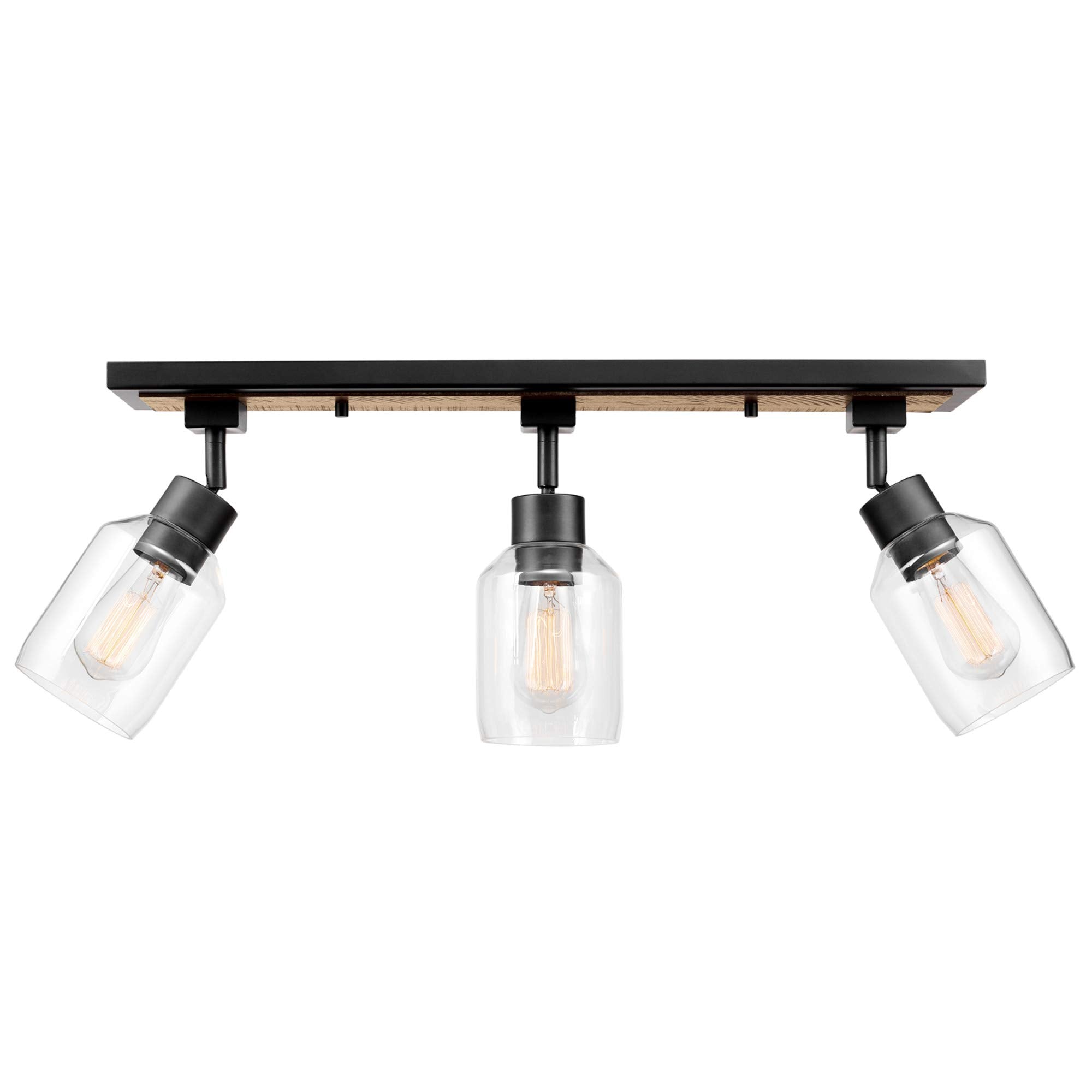Globe Electric 59798 3-Light Track Lighting, Matte Black & Faux Wood, Clear Glass Shades, Ideal for Kitchen & Bathroom