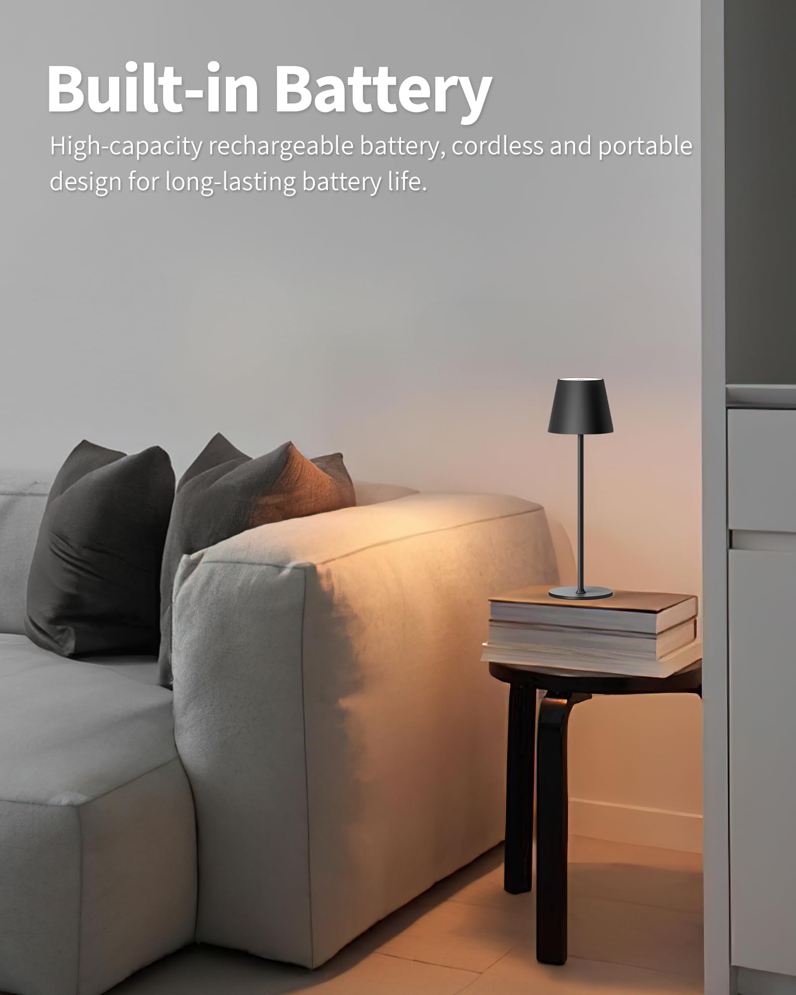 Pusu Cordless Rechargeable Table Lamp Set Of 2, 4000Mah Battery Powered Led Desk Lamp, 3 Color Stepless Dimming Up, Portable Tab