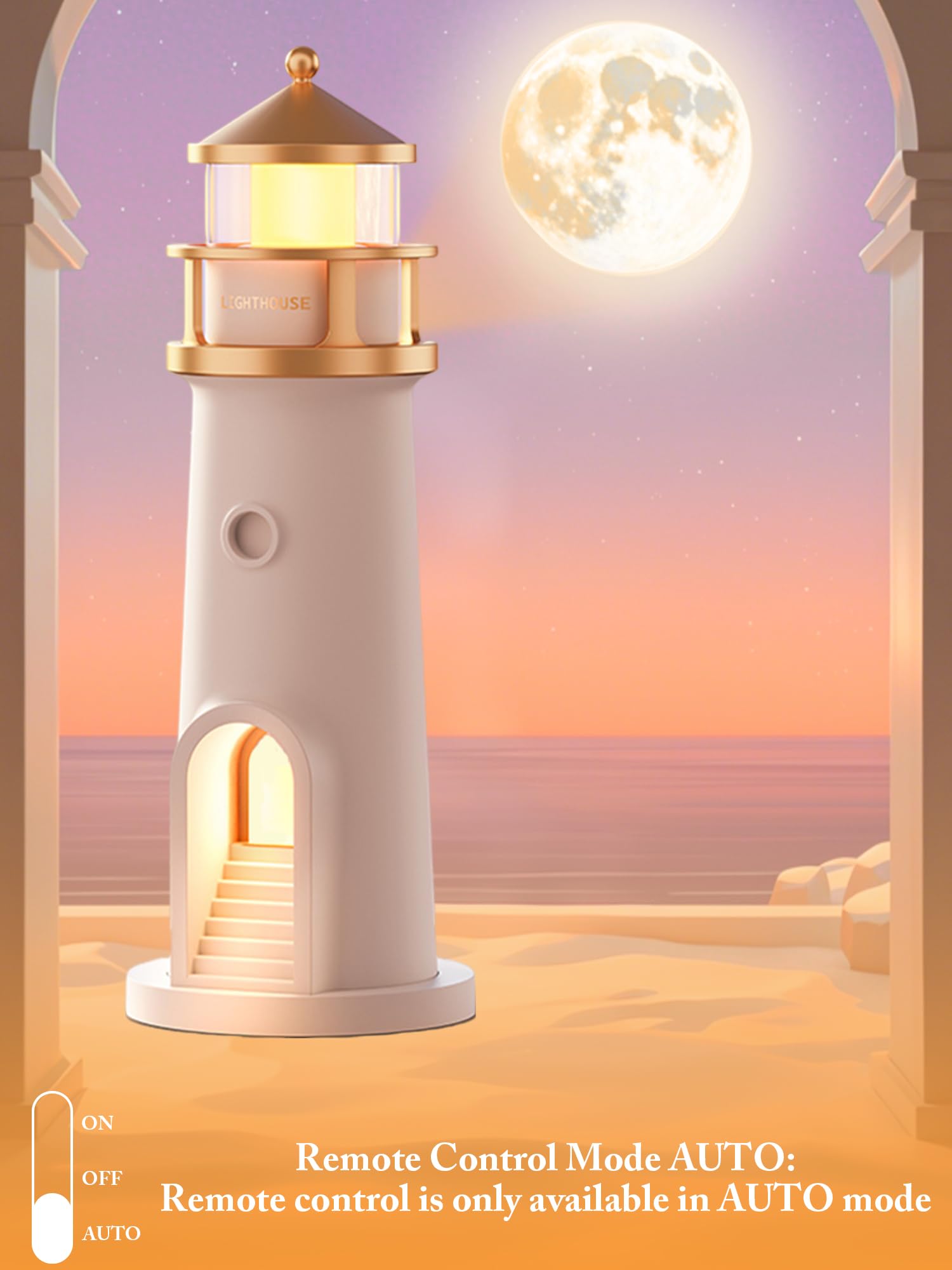 Moon Lamp Projector Night Light for Kids,Lighthouse Decor Lamps with Remote Control,LED Aesthetic Table Lamp,Rechargeable Moon L