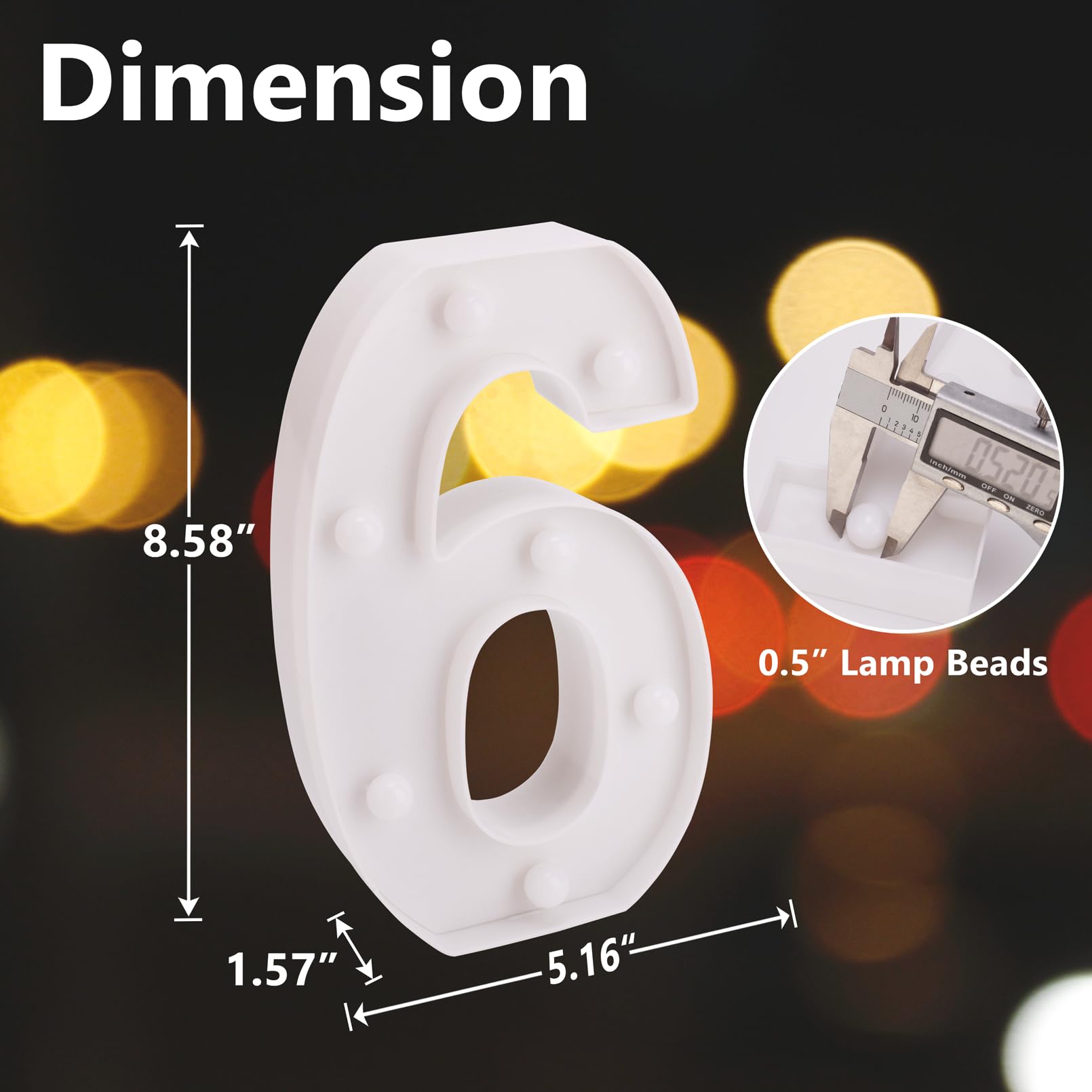 Led Marquee Sign Light Up Letters, Alphabet Light Up Letters Sign, Battery Powered Led Letter Lights For Night Light, Wedding, Birthday, Party, Christmas Or Home Decor (Number 6)