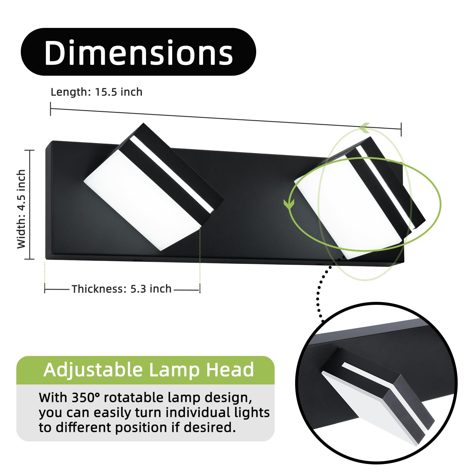 Okeli 3-Light Modern Led Vanity Light, Matte Black, 24 Inch, Etl Listed, Cold White