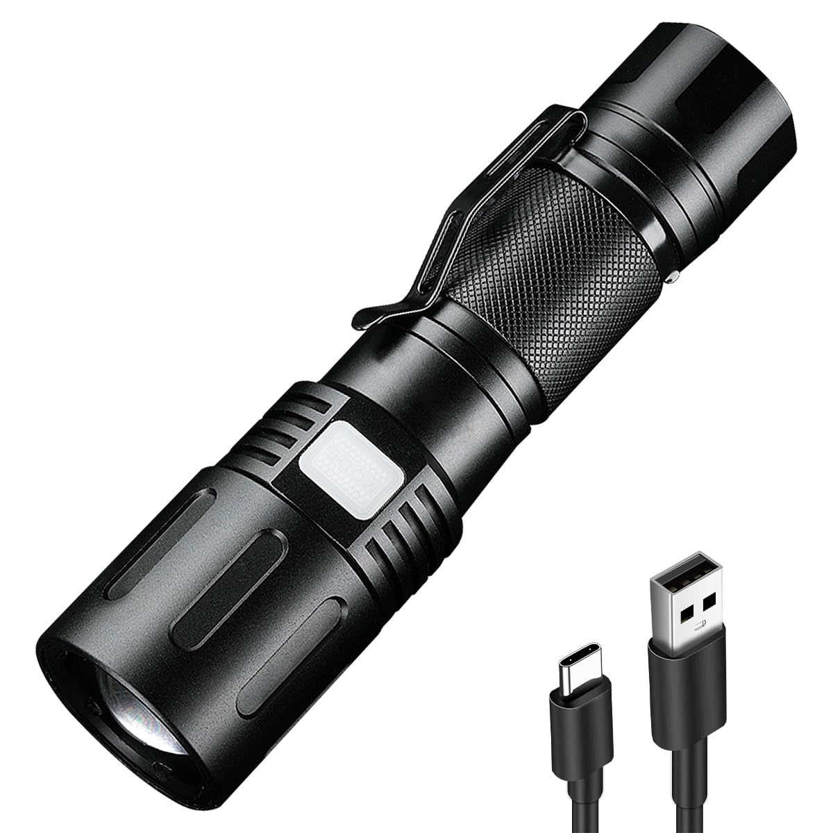 Superfire 2000 High Lumens Led Flashlight, Rechargeable, Zoomable Tactical Light For Camping
