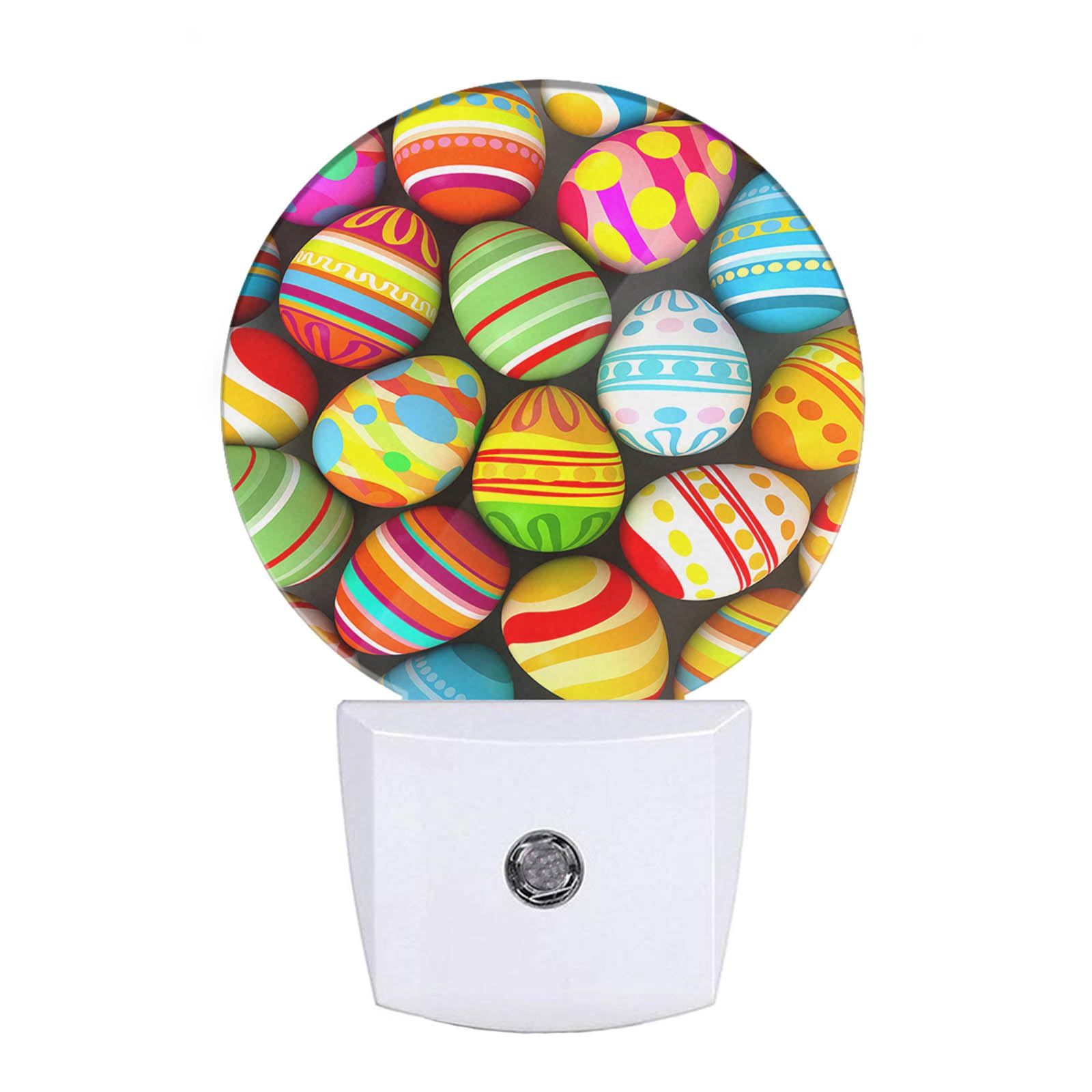 Uanvaha Happy Easter Night Lamp Colorful Eggs Plug in Night Lights Auto LED Lamp Energy Saving Round Lights for Boys Girls Men W