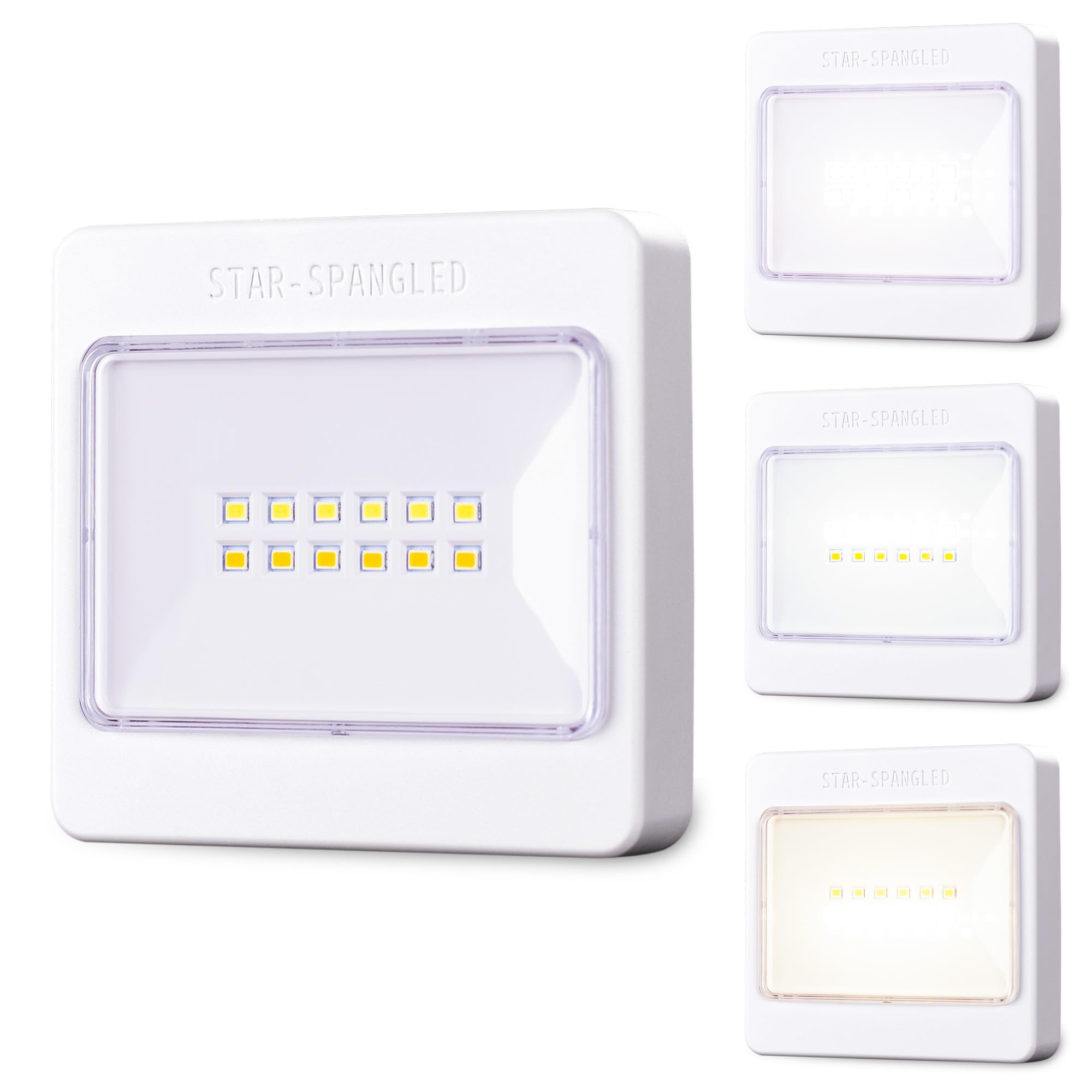 Star-Spangled 3 Pack 3.7  Dimmable Push Tap Lights  Stick On Led Touch Lights Aa Battery Operated  3 Color Modes Sticky Button Lamps For Classroom  Kitchen  Under Cabinet  Closet