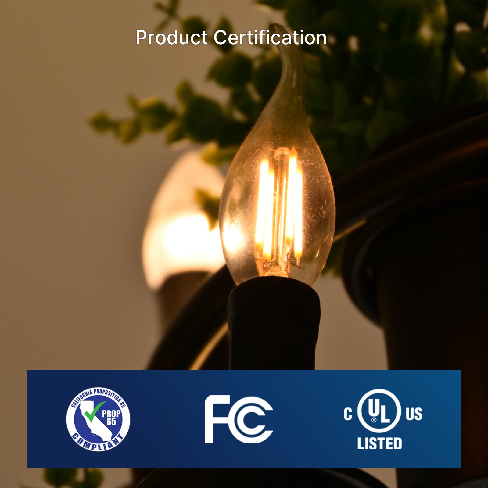 FLSNT CA11 LED E12 Chandelier Bulbs, 100W Equivalent, 2700K Soft White, 800LM, Dimmable, 6 Pack, UL Listed