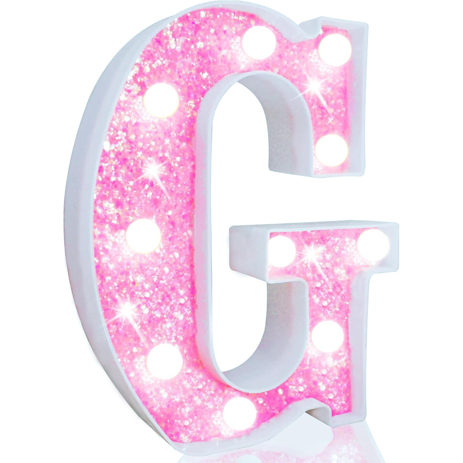 Pooqla Led Marquee Letter Lights  Light Up Letters Glitter Letter Sign Girls Gift  Battery Powered Night Light Pink Birthday Party Room Wedding Christmas Girls Bedroom Dorm Decoration  Cool White G