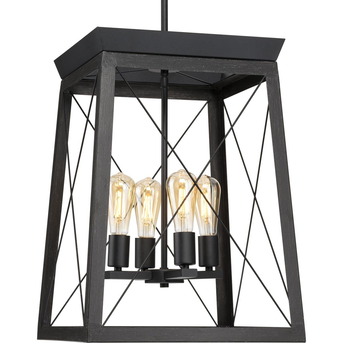 Progress Lighting Briarwood Collection 21 In. 4-Light Textured Black Farmhouse Foyer Chandelier With Painted Ceruse Black