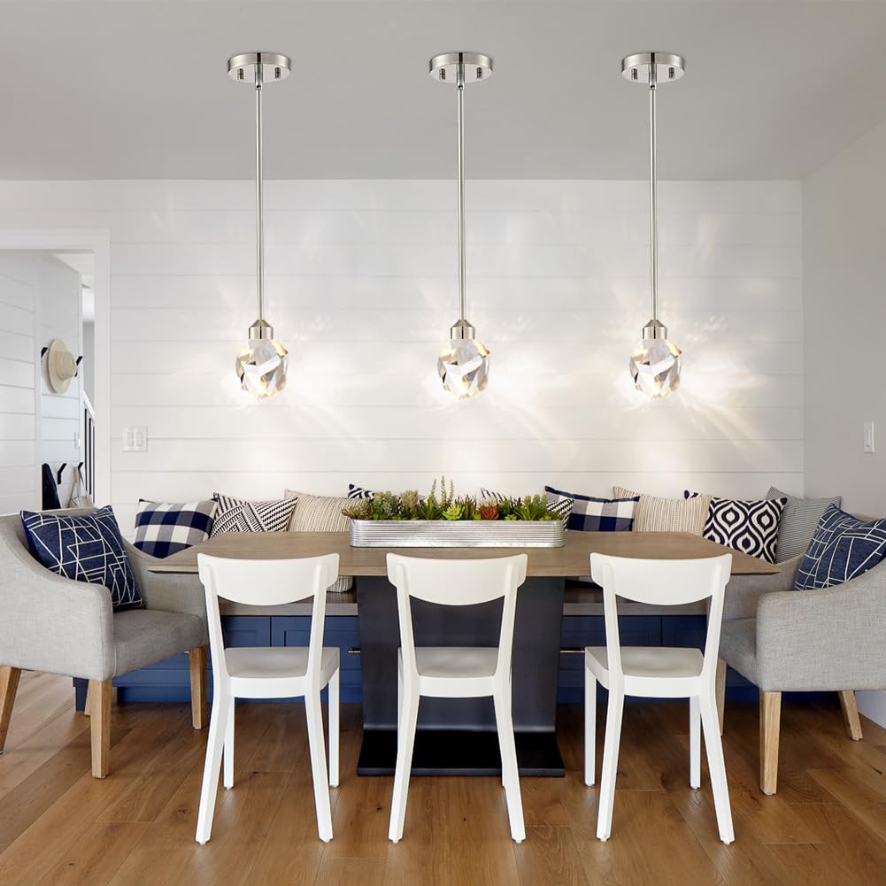 Untrammelife Polished Nickel Crystal Pendant Light, 1-Light Irregular Modern Rod Hanging Pendant Light Fixture 5W 3000K Dimmable