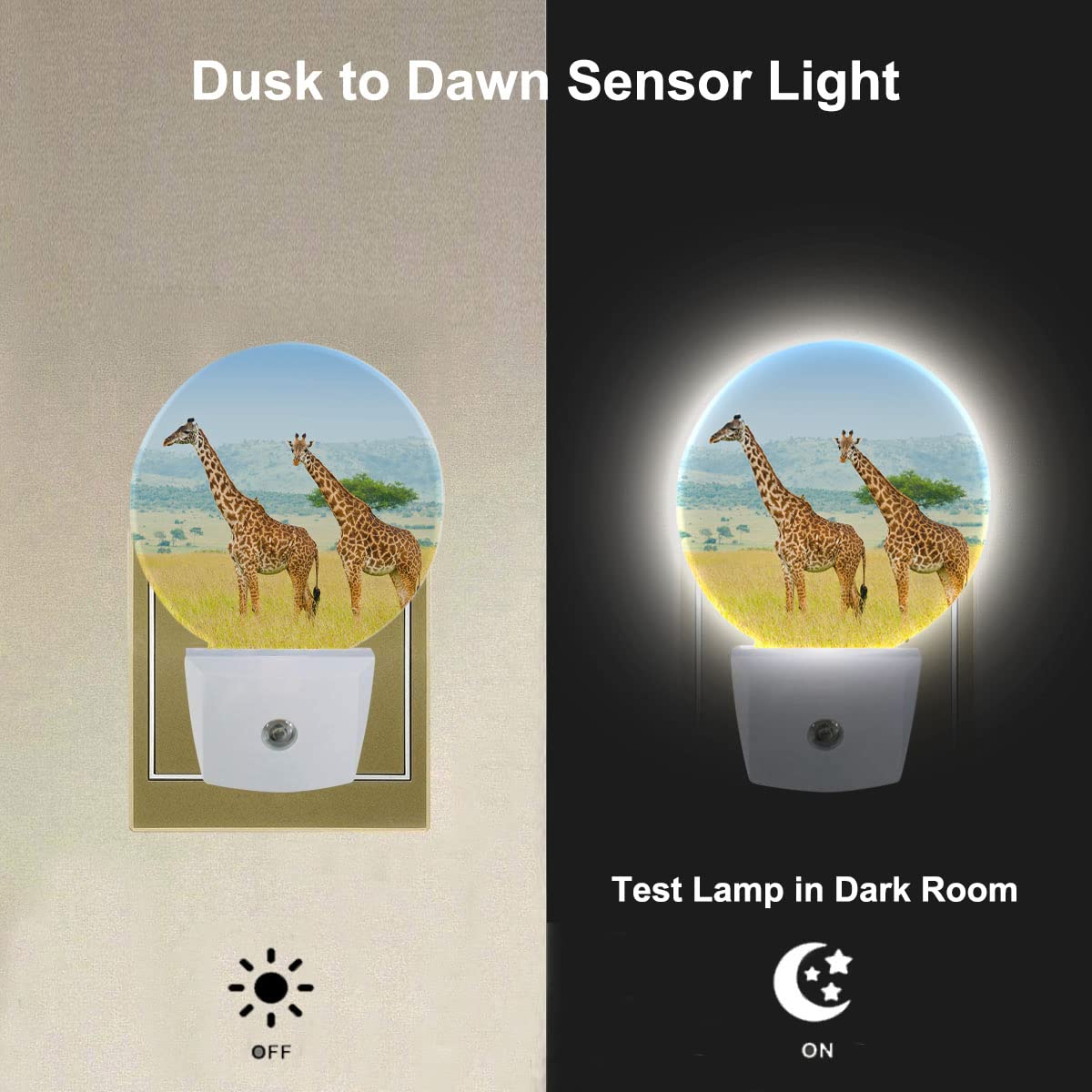 Uanvaha Two Giraffes Night Light Cute Giraffe African Animals Safari Wildlife Dusk To Dawn Night Lamp Auto Sensor For Bedroom Ba