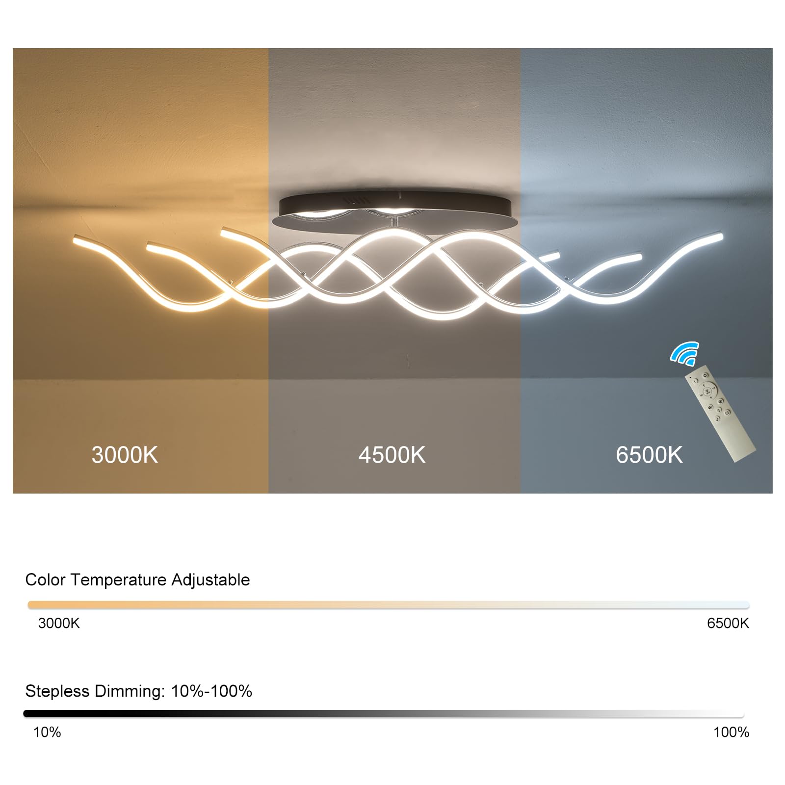 Qcyuui LED Ceiling Light Chandelier 40.55in Dimmable Chrome Aluminum Model QJD1007-C