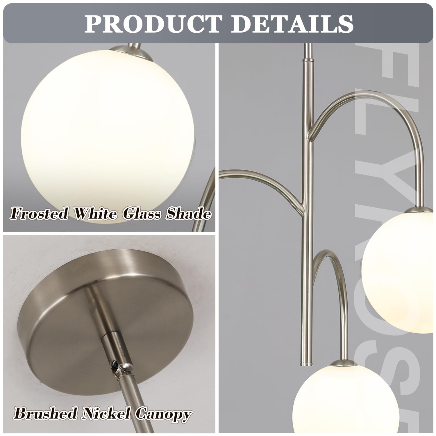 Flyrose Modern 3 Light Brushed Nickel Chandelier Milk Glass Pendant Lights Kitchen Island White Globe Chandelier Light Fixture S