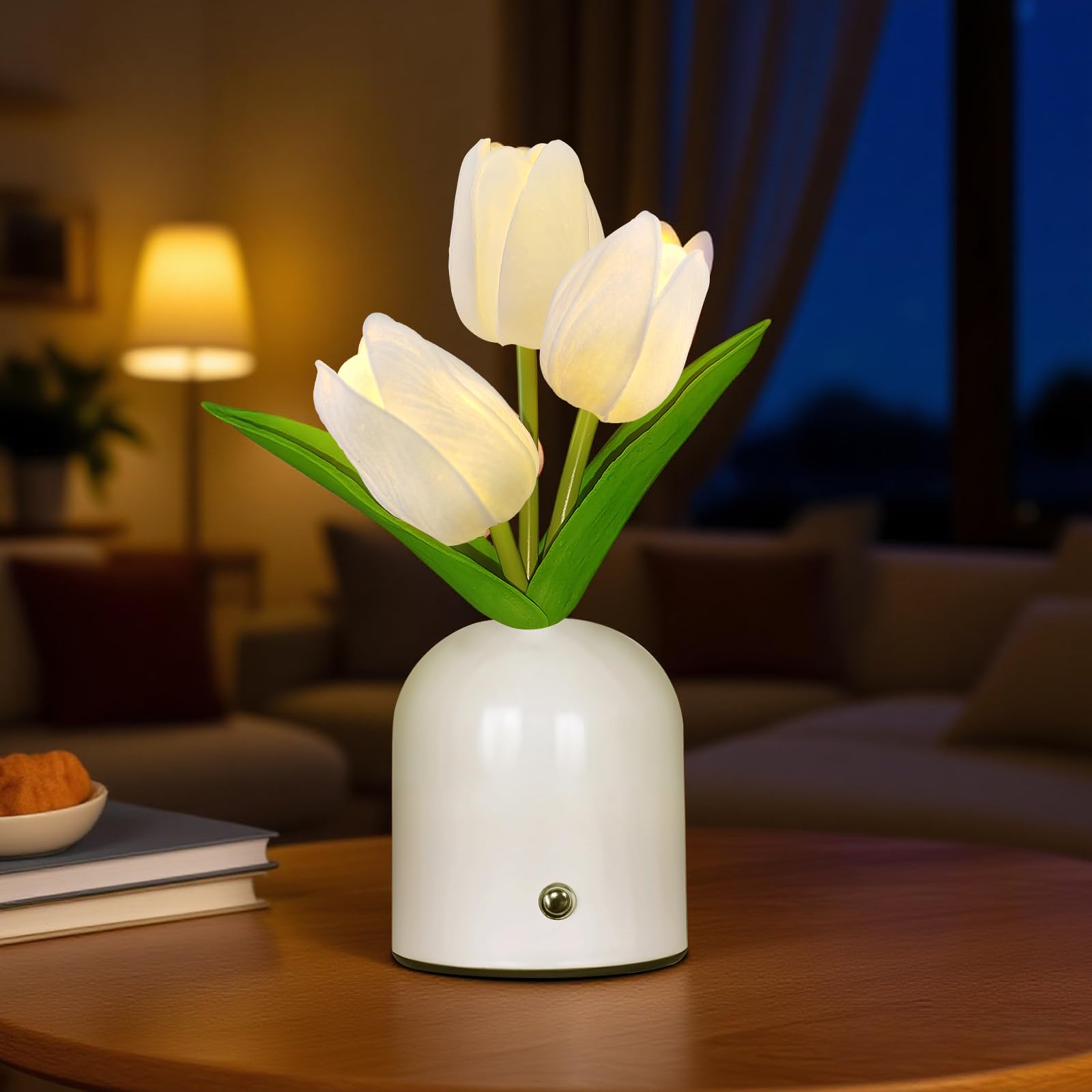 Zqpbled Birthday Gifts For Women/Mom Table Lamp  3 Color Crystal Flower Bedside Lamps Infinitely Dimming With Usb Charge Small Night Light Nightstand Touch Lamp For Bedroom (S-White)