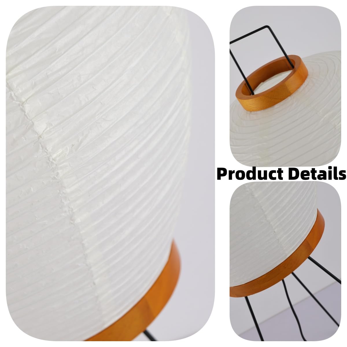 Paper Lamp Noguchi Style Lamp, Rice Paper Akari Floor Lamp, Paper Lantern Lamp With Washi Paper Shade, Ideal For Bedside, Living