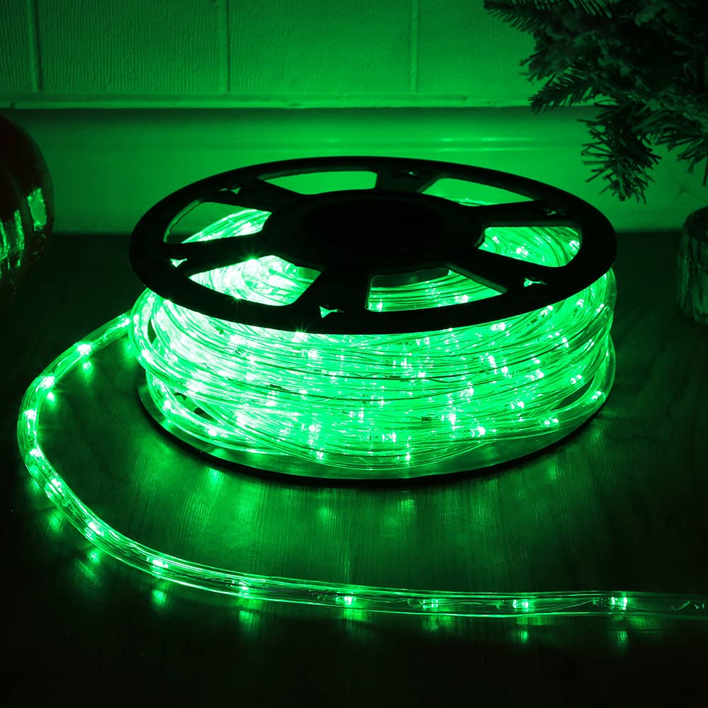 DINGFU 50ft LED Waterproof Rope Lights, Green, PVC Tube & Copper Wire, Indoor/Outdoor, Connectable for Deck, Patio, Pool, Camping