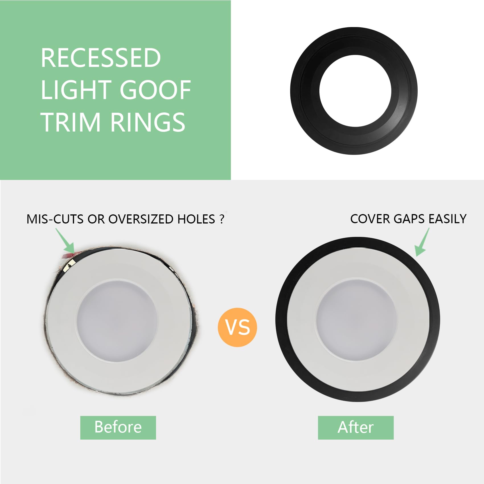 Soliseed 5/6 Inch Goof Ring For Recessed Lighting Black Can Light Goof Trim Ring,Outer Diameter 8.62 Inches, Inner Diameter 4.76 Inches,Thickness 0.35 Inches, Durable Plastic Design, 4 Pack
