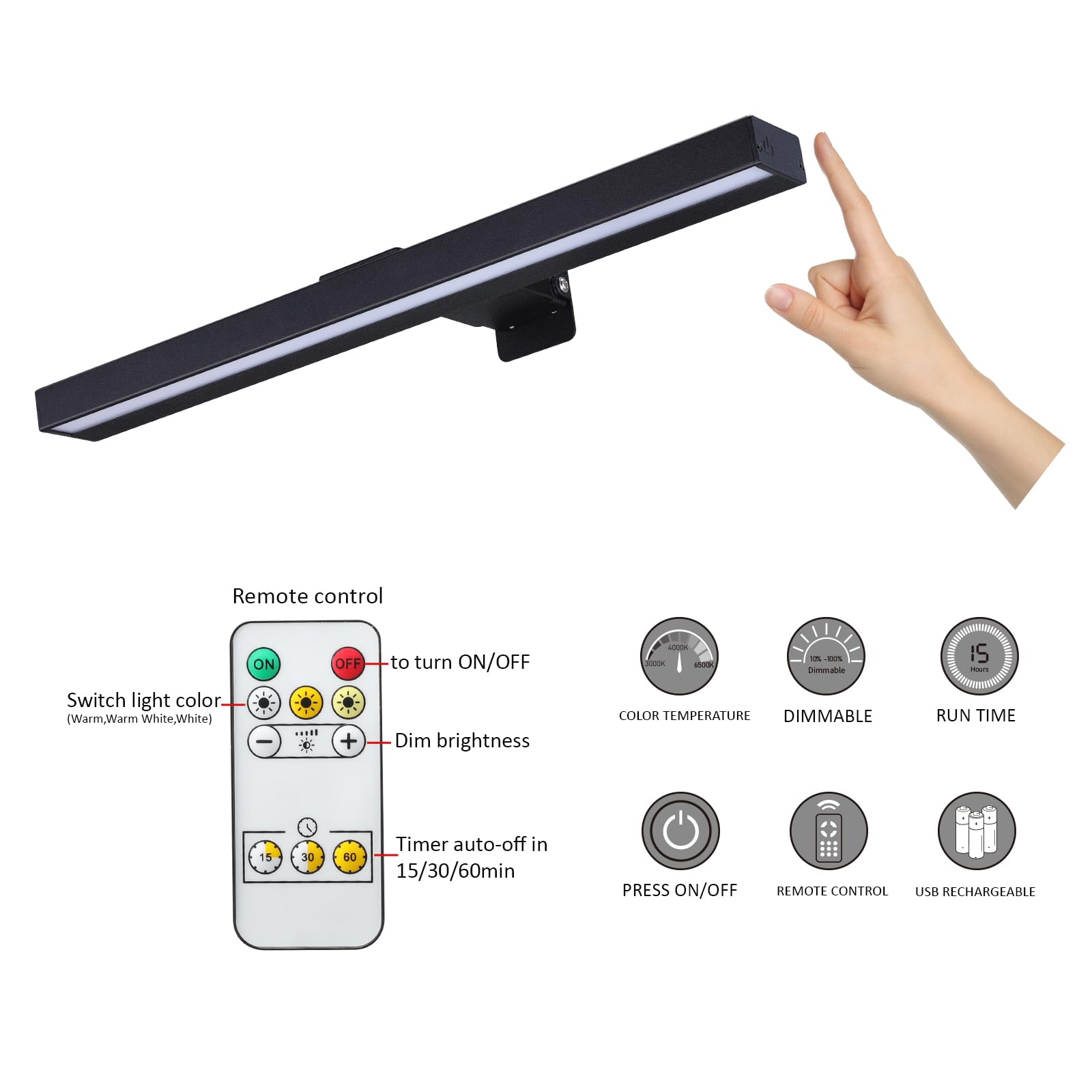 Mioblue Led Picture Lights With Remote, 16In Metal Battery Operated Picture Light,Rechargeable Display Lamp,Dimmable Dartboard L