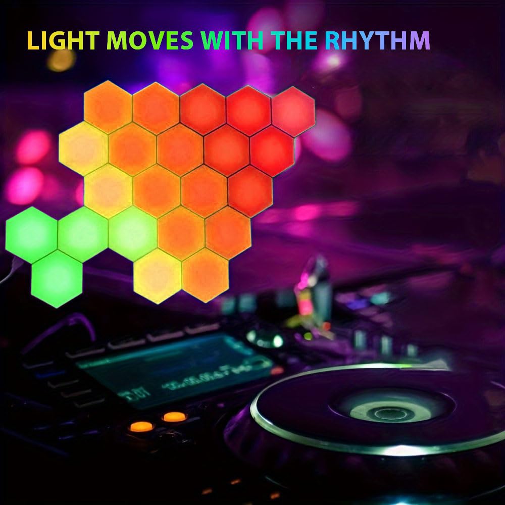 IFTHFOUR 6 Pack Hexagon LED Wall Light Panels: Smart RGB Color-Changing Hexagon Lights with App & Remote Control, Music Sync Mod