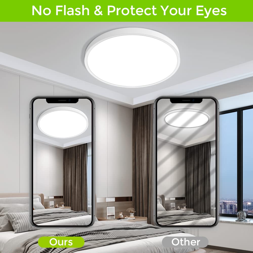 inShareplus LED Ceiling Light 24W 6000K Cold White 12inch Flush Mount Fixture Modern Design for Bedroom Kitchen Office