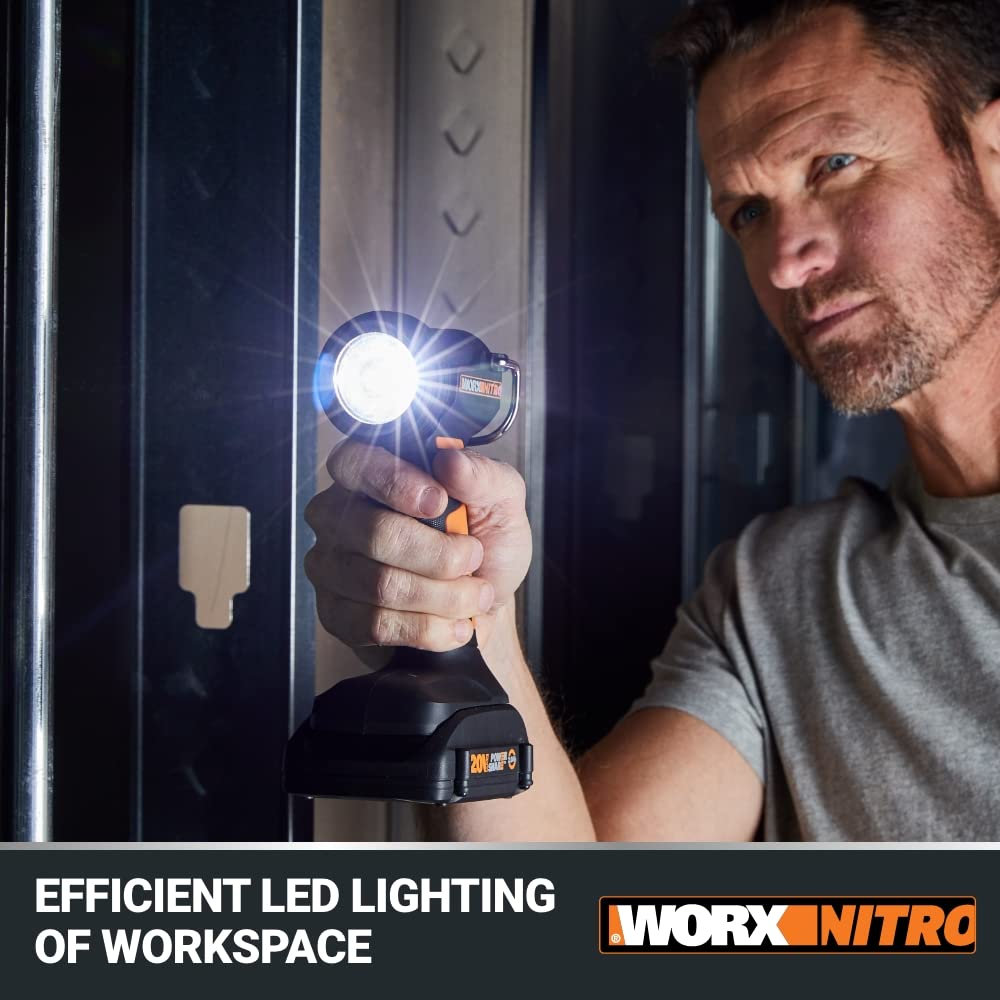 Worx Nitro 20V Led Work Light Powershare, 160/350 Lumens Portable Light, Led Flashlight With Flexible Pivoting Head Wx025L.9 - T