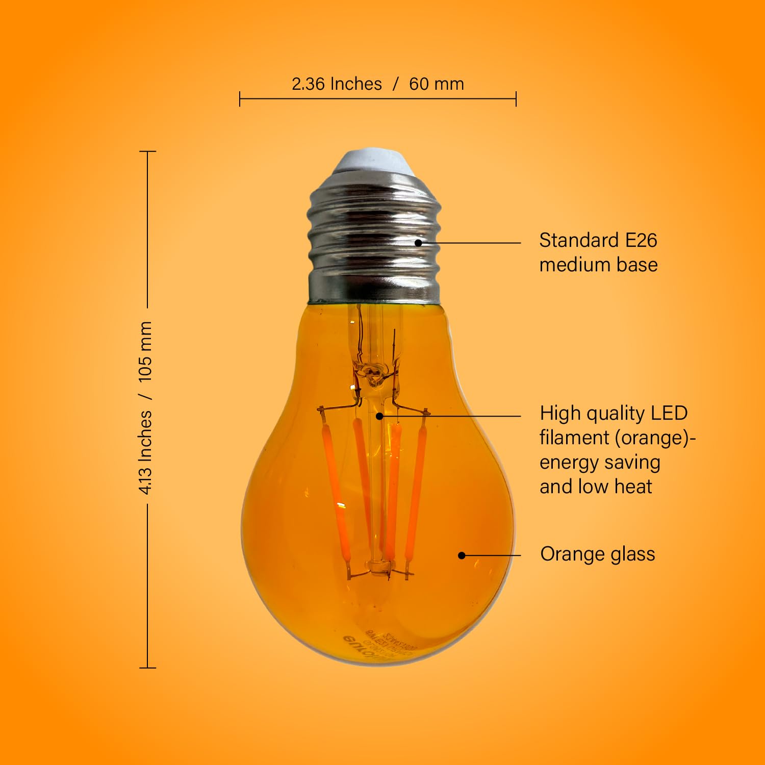 Whfialux A19 Edison Led Orange Filament Light Bulbs, 4W, Orange Colored Glass, E26 Base, Indoor, Outdoor, Porch, Decoration, Par