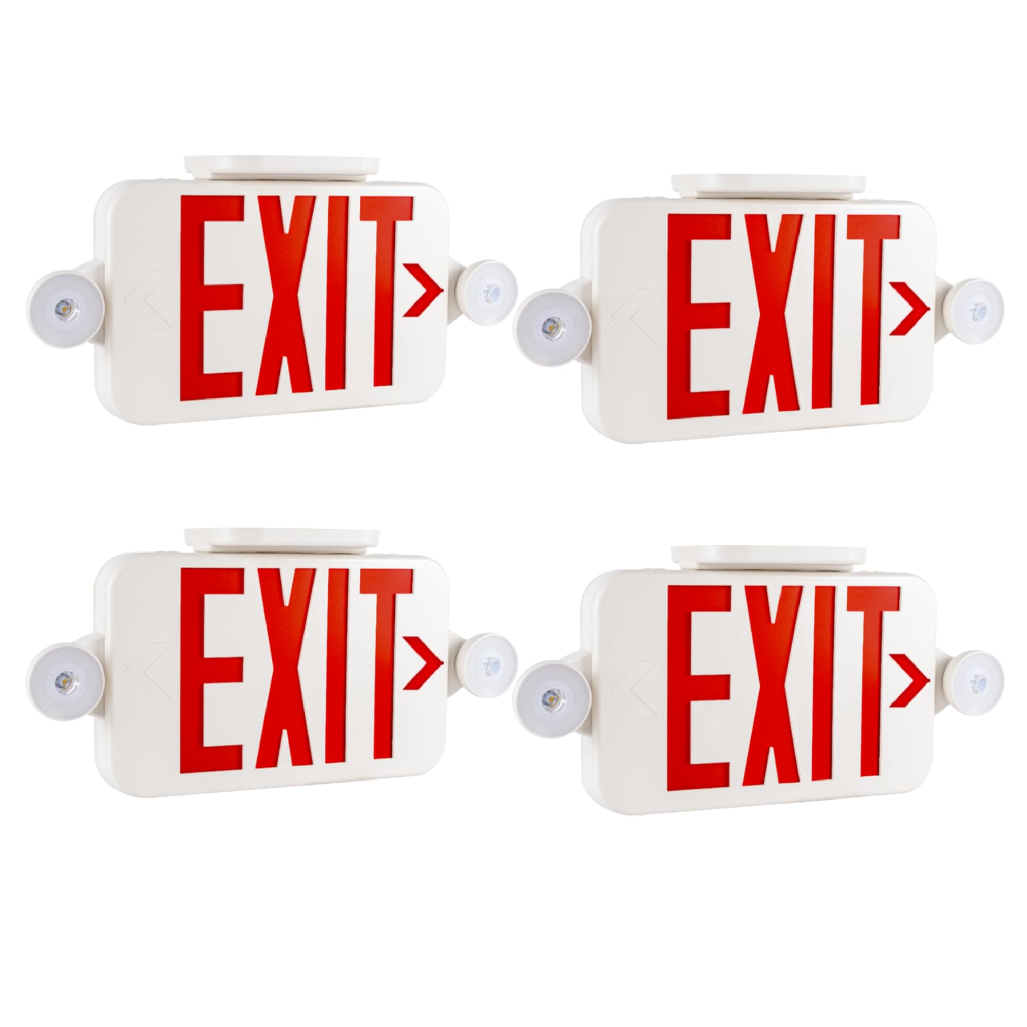 Gruenlich Led Exit Sign Combo With Emergency Lights, Adjustable Heads And Double Sided, Battery Backup, Ul 924 Qualified, Ac 120-277V, Commercial Emergency Exit Light For Business- 4 Pack