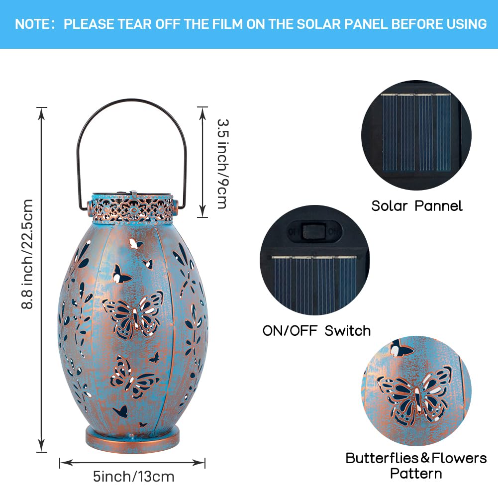 Stargarden 2Pack Outdoor Solar Lanterns, Hollow Out Metal Garden Light Decorative Hanging Solar Lights, Solar Lanterns Outdoor Waterproof For Patio, Lawn, Yard( Blue)