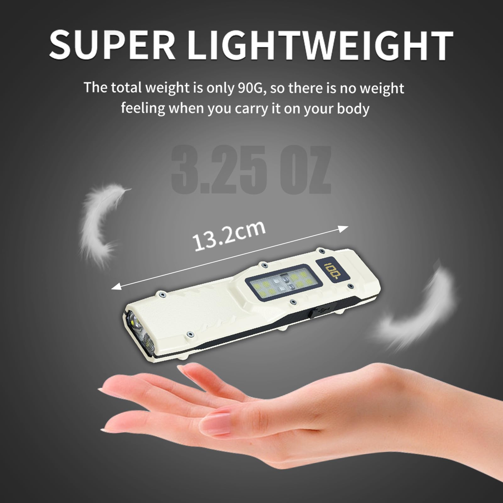 Ciwuzxs Flat EDC Flashlight, Tactical Flashlights Rechargeable, 9 Modes LED Small Pocket Flash Light with Digital Display, Dual