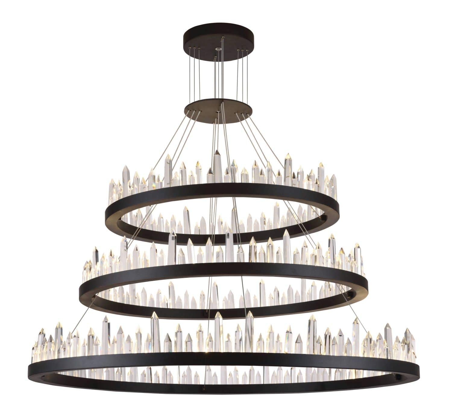 Elegant Lighting 1705G3LSDG Malta - 42" 128W 128 LED Adjustable 3-Tier Chandelier, Satin Dark Grey Finish with Royal Cut Crystal