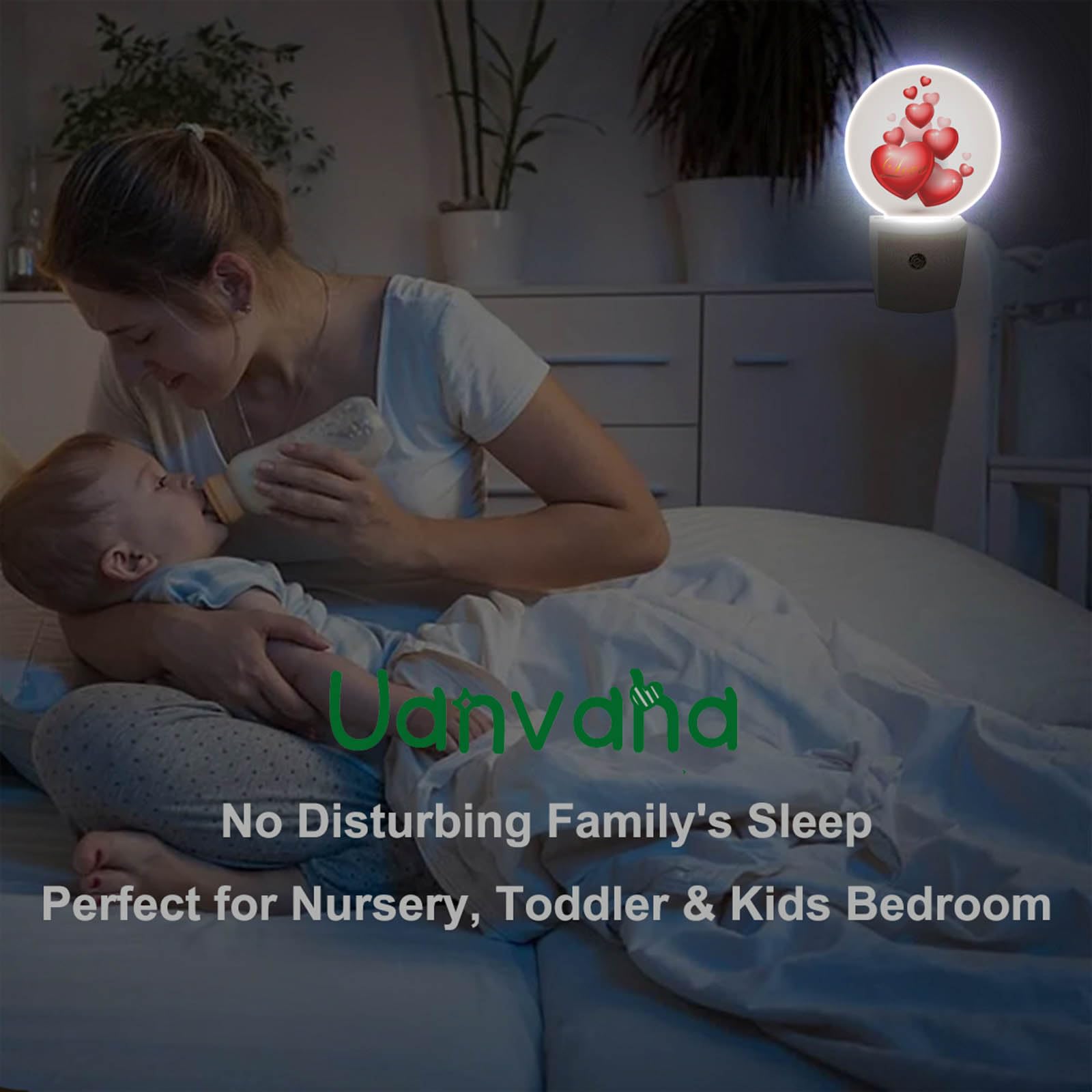 Uanvaha Pink Night Light Valentine'S Day Red Love Hearts Plug-In Night Lights With Dusk-To-Dawn Sensor For Bedroom, Bathroom And