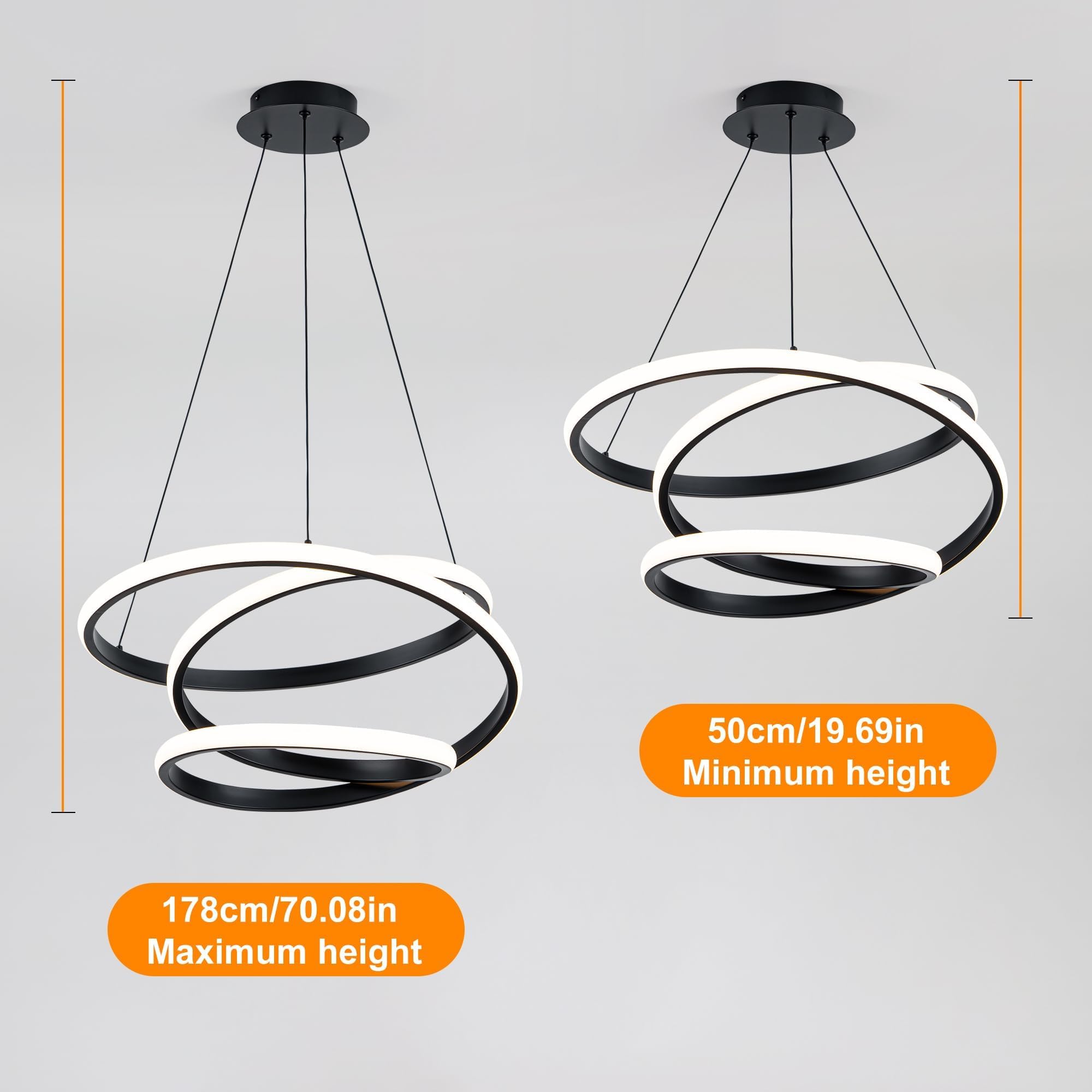 Mayful Modern Chandelier With Remote Control  3-Color Dimmable Led Pendant Light Fixtures  Height Adjustable Kitchen Island Lighting For Dining Room Bedroom Living Room Foyer Office Black 19.7 Inches