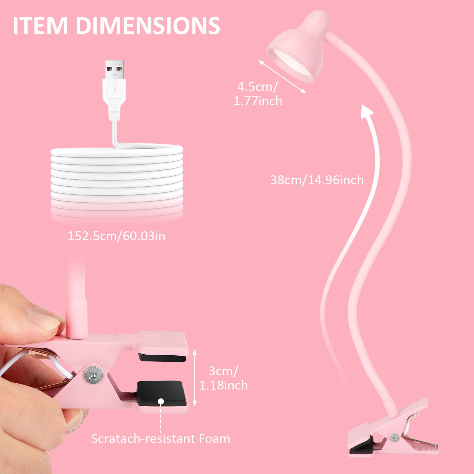 Lifmira Pink Small Desk Lamp Clip On Reading Light For Bed 3 Colors 10 Brightness Dimmable Flexible Gooseneck Clip On Light For