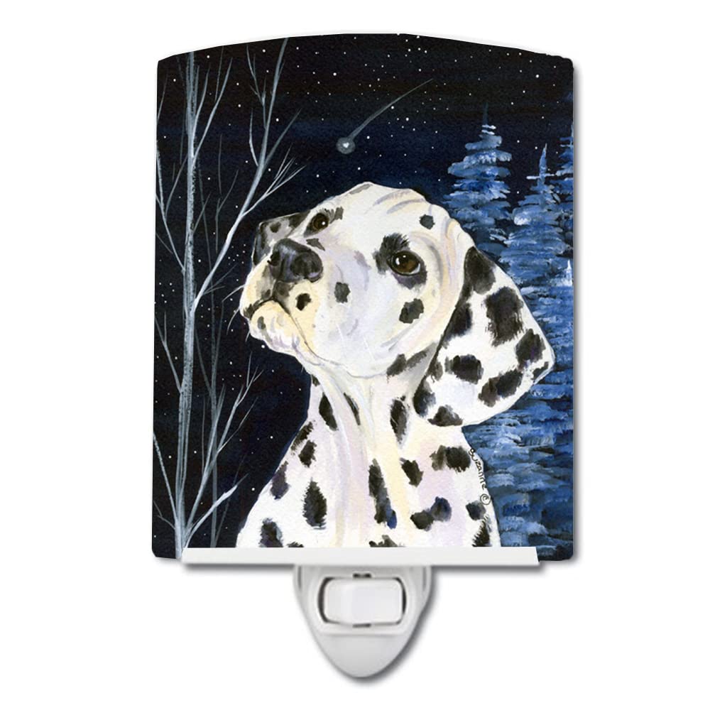 Caroline'S Treasures Ss8370Cnl Starry Night Dalmatian Ceramic Night Light Compact, Ul-Certified, Ideal For Bedroom, Bathroom, Nursery, Hallway, Kitchen, 6X4X3, Multicolor