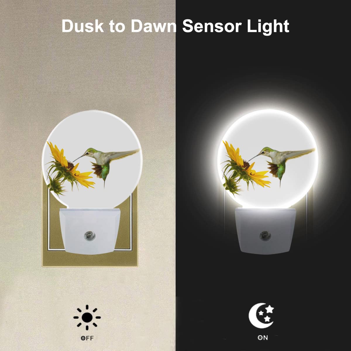 Ekobla Hummingbird And Sunflower Night Light Lovely Bird Yellow Flowers Night Lights Plug Into Wall For Women Girls, Round Led N