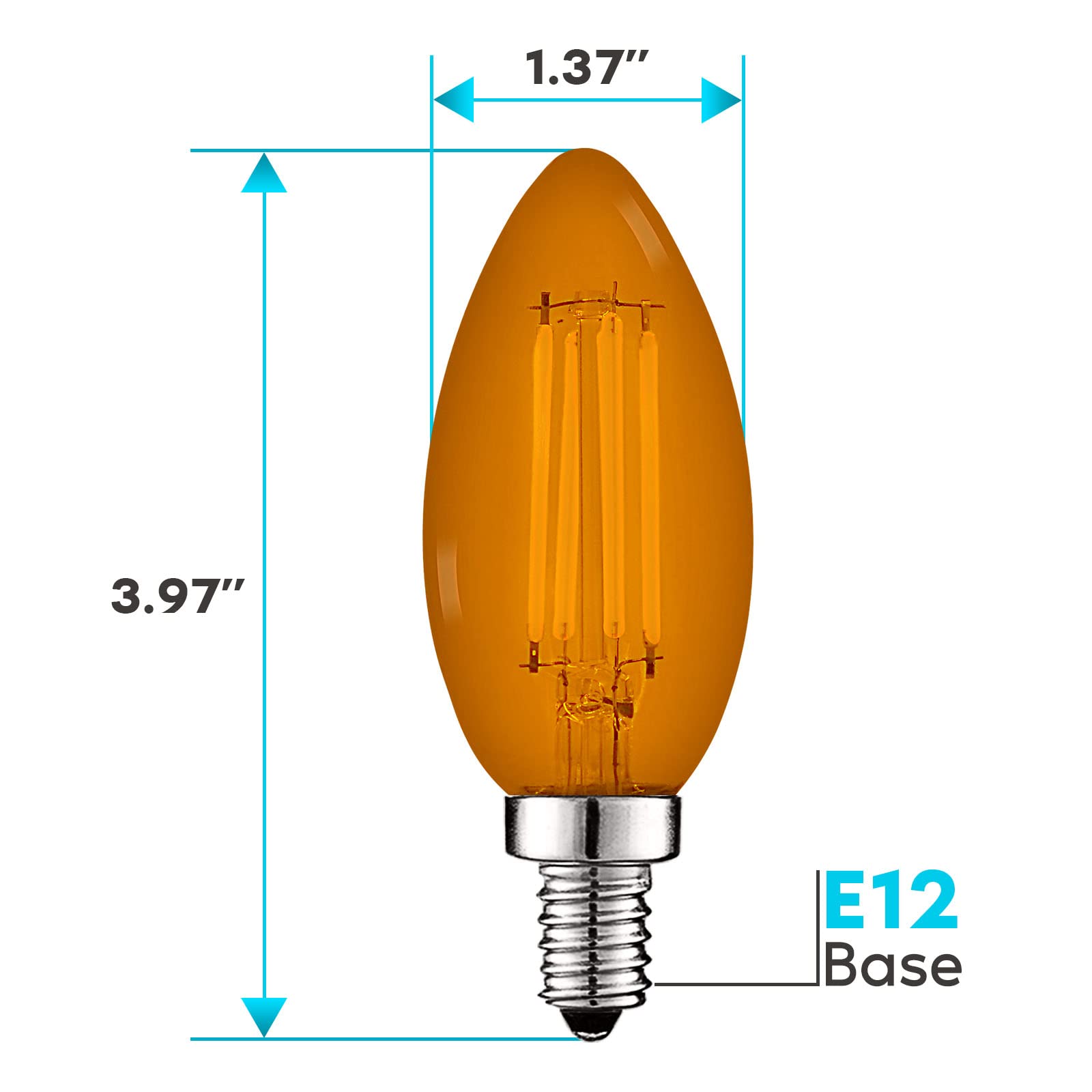 Luxrite E12 Led Filament Orange Light Bulb, 4.5W (40W Equivalent), Colored Glass Candelabra Bulb, Ul Listed, E12 Base, Indoor Ou