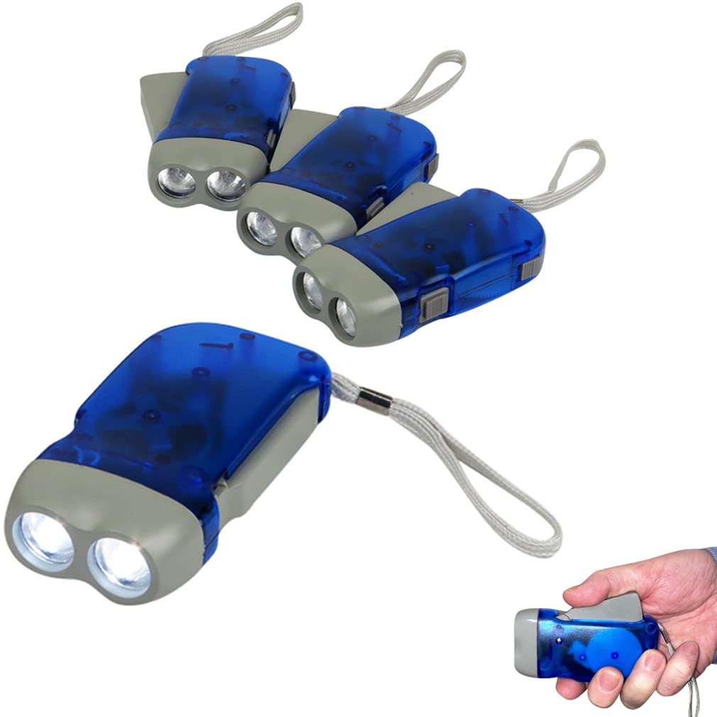 Evelots Hand Crank Flashlight (4, 12 or 24 Pack) Battery Operated Bright Double LED Flashlight for Camping, Home, Emergency