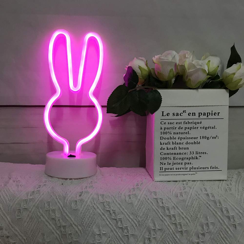 ENUOLI Neon Rabbit Sign Light - Pink LED Marquee Decor for Kids Rooms, Parties, Christmas - Model yNH.Z016, Plastic