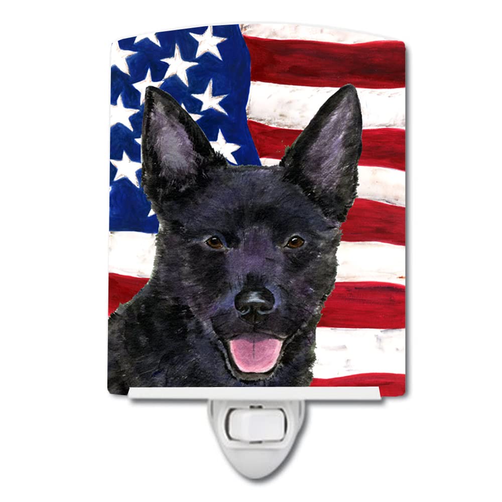 Carolines Treasures Ceramic Night Light, USA American Flag with Australian Kelpie, 6x4x3in, Multicolor, Model SS4025CNL