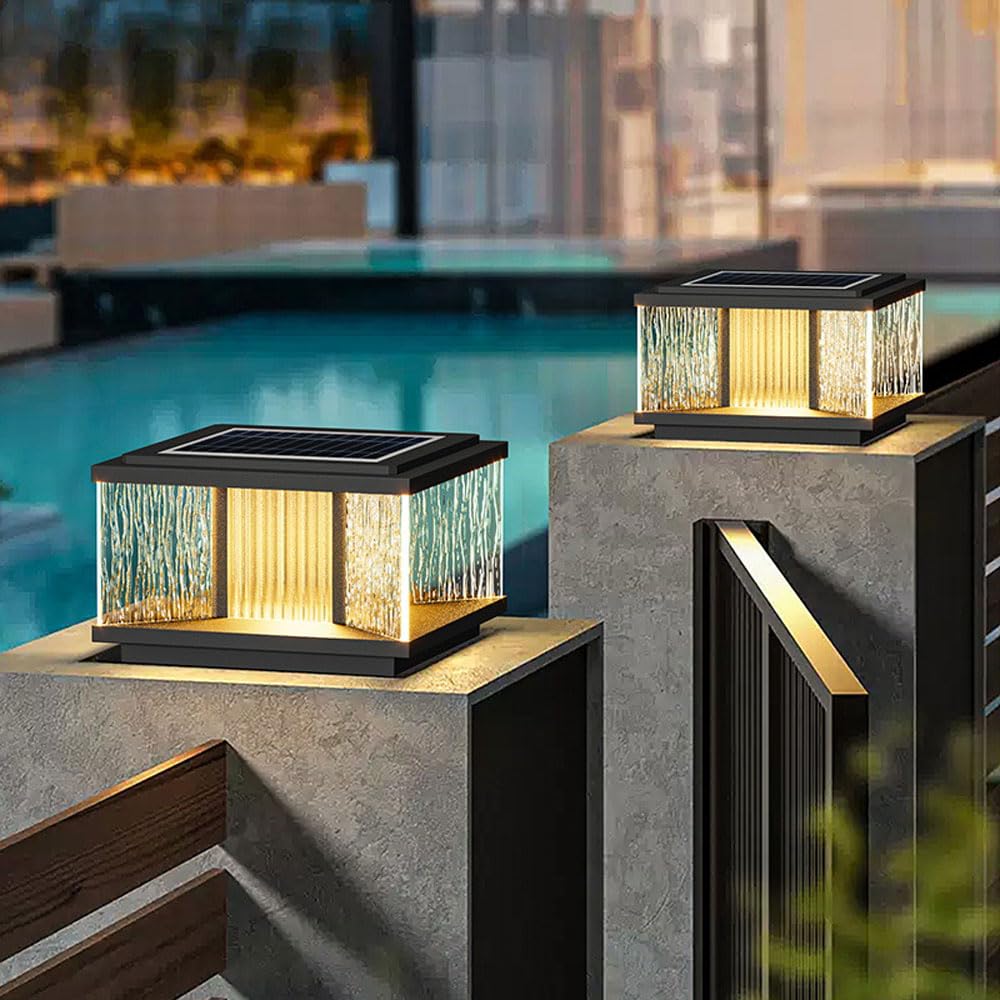 Dahgeo Solar Outdoor Post Lights - Waterproof Stainless Steel Landscape Pillar Lamps, 1 Pack