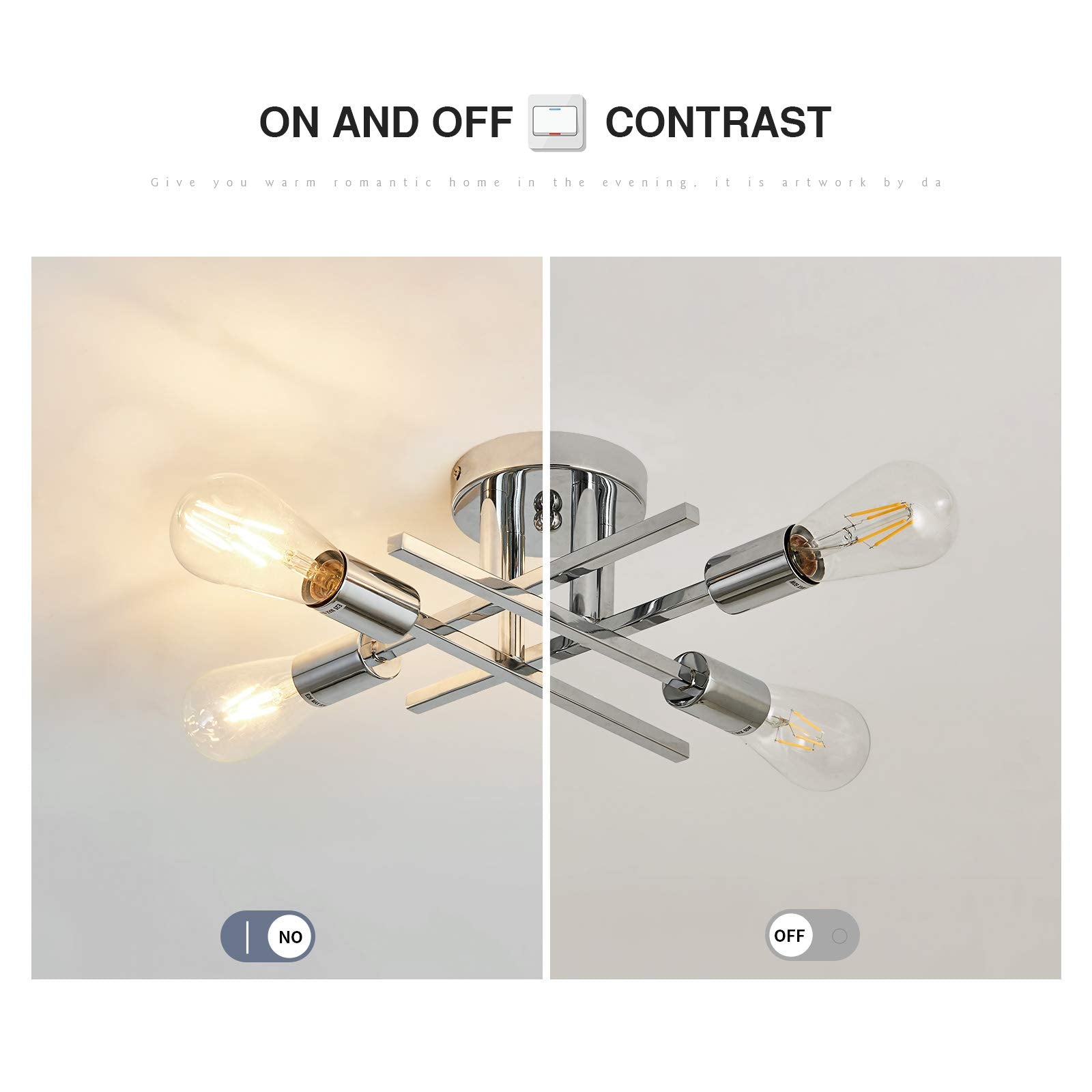 ZGLAOJT Chrome Modern Metal Chandelier, 4-Light Farmhouse Ceiling Light Fixture, Model F-1014 for Kitchen, Bedroom, and Living Room