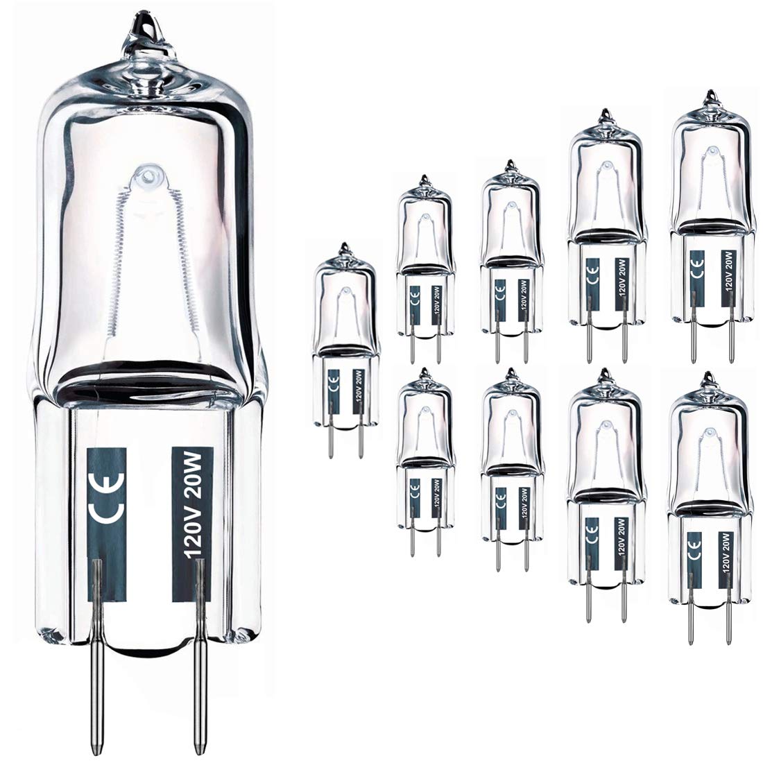 Jcd 10Pcs G8 Halogen Bulb 20W 120V, Bi-Pin Xenon Light Bulbs, Warm White, Dimmable, For Under Cabinet Puck Lights