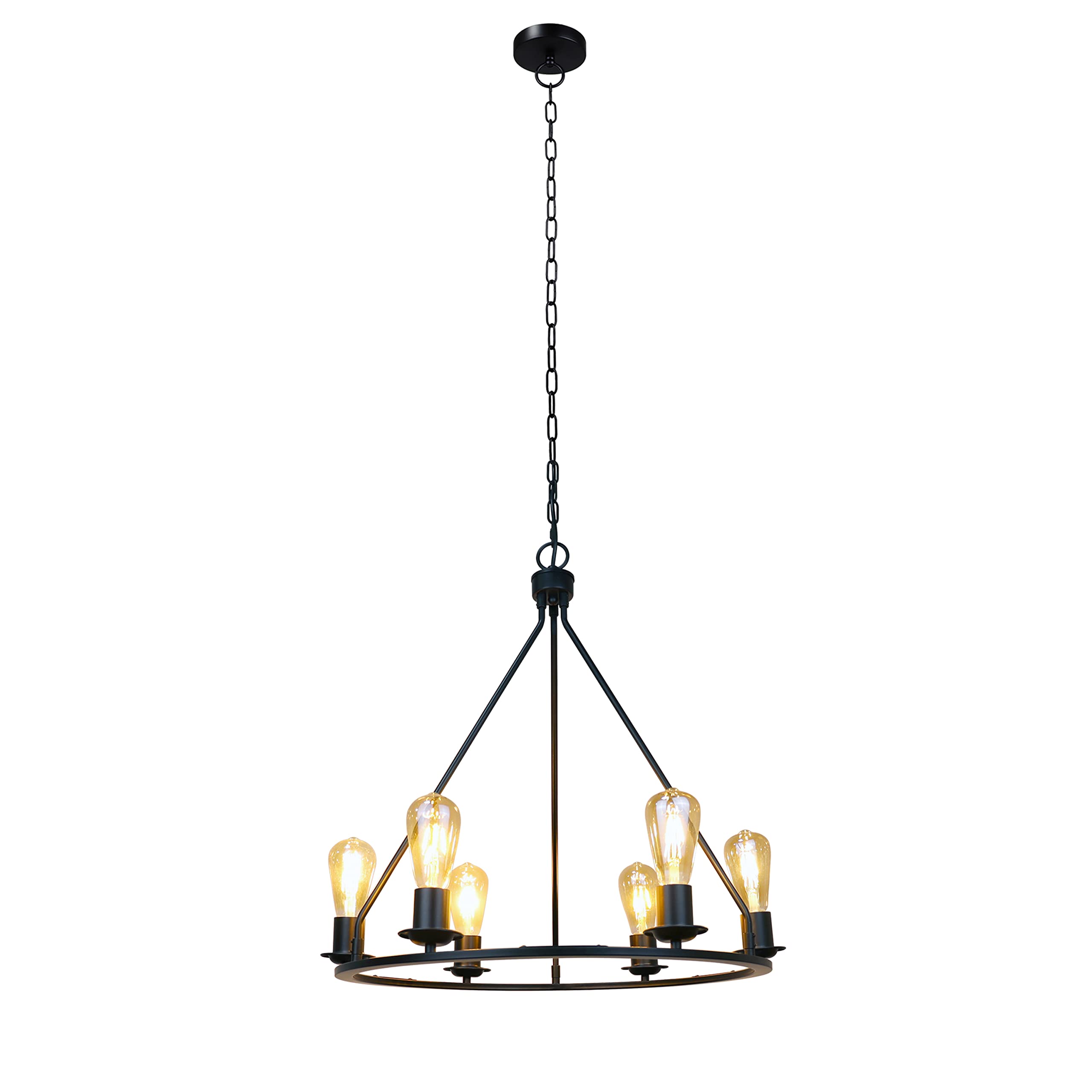 Chloe Lighting IRONCLAD Industrial Pendant, 6 Light, Metal, 22in Wide, Matt Black Finish, Model CH6D805BK22-UP6