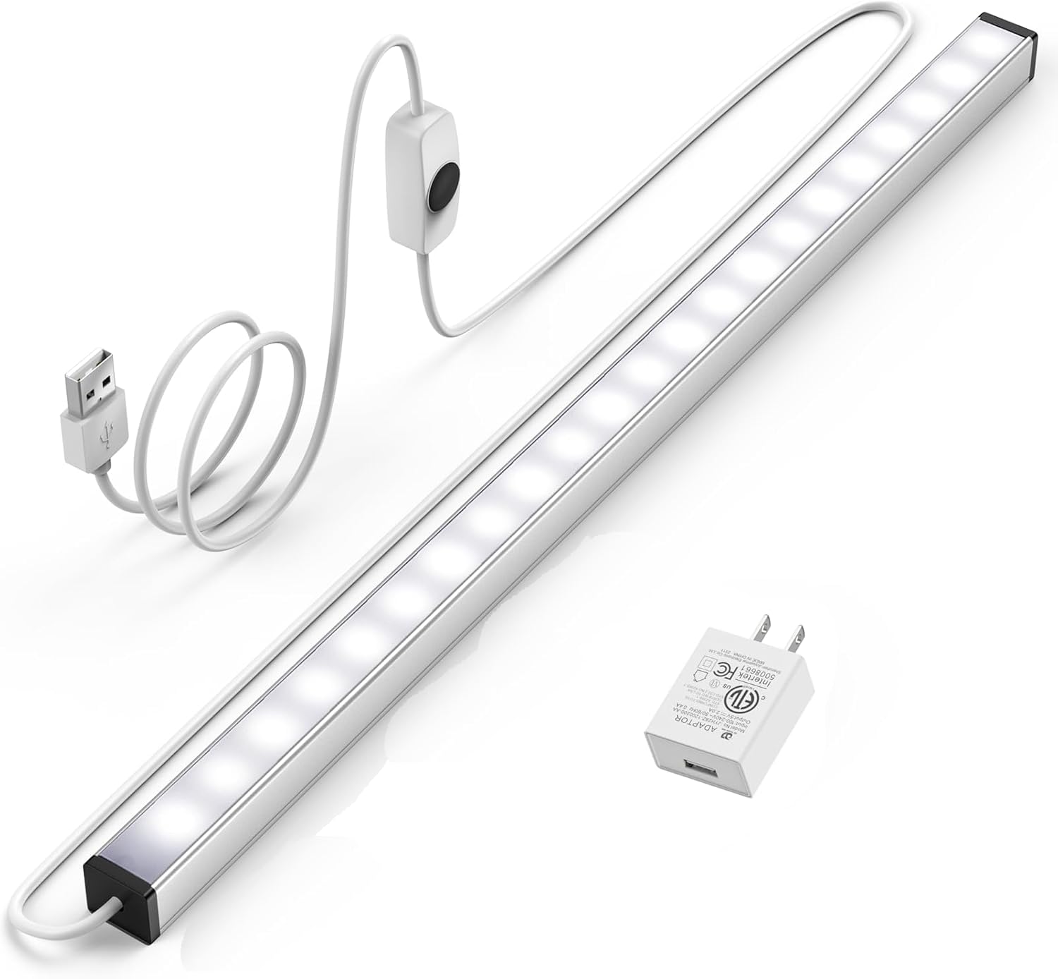 Asoko Led Under Cabinet Lighting Strip, 12 Inch, Daylight White 5000K, Dimmable, Usb Powered, Thin Design For Kitchen & Display Cases