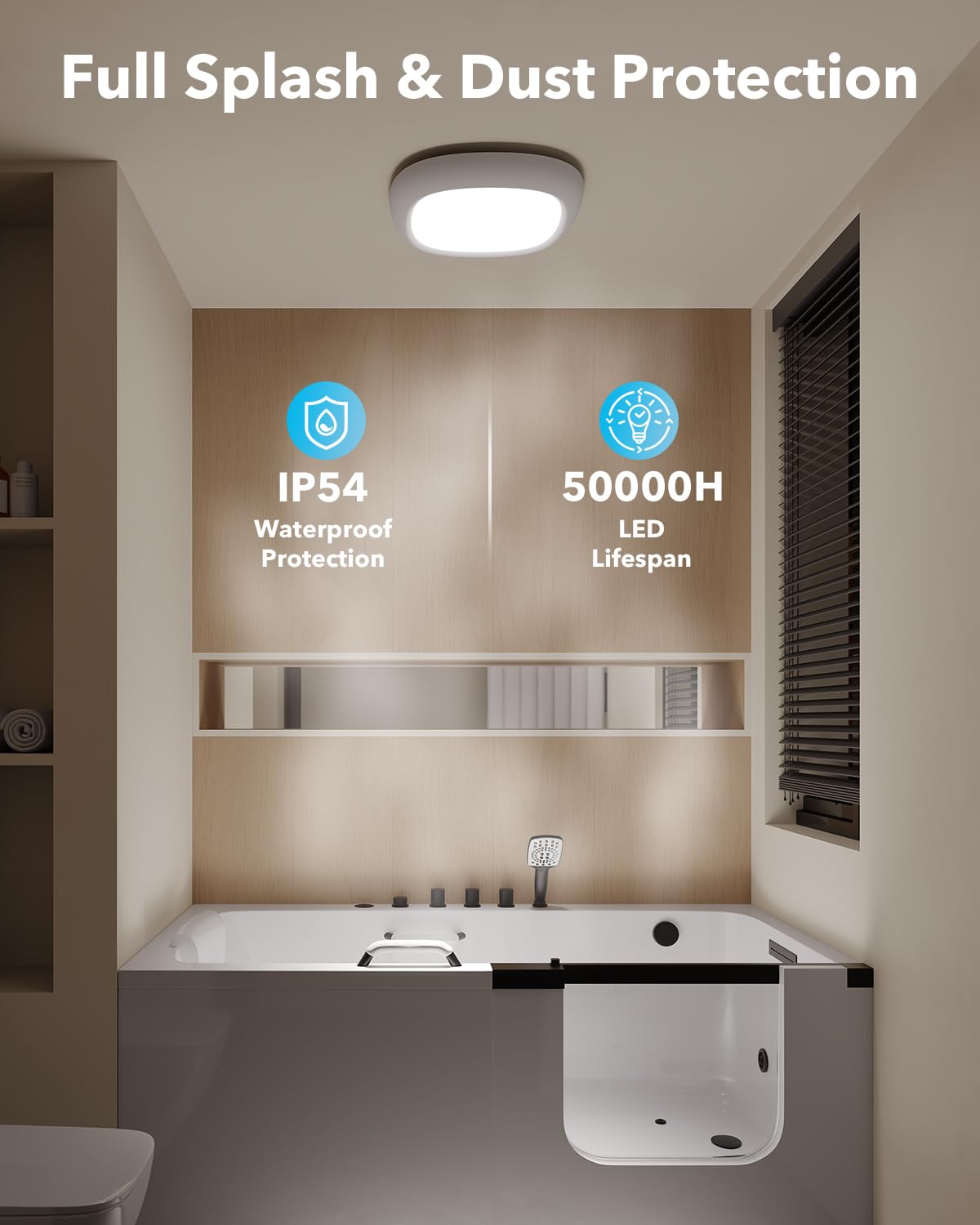 Ip54 Waterproof Rechargeable Shower Light Indoor, 12000Mah Motion Sensor Wireless Ceiling Light With Remote No Wiring, Battery O