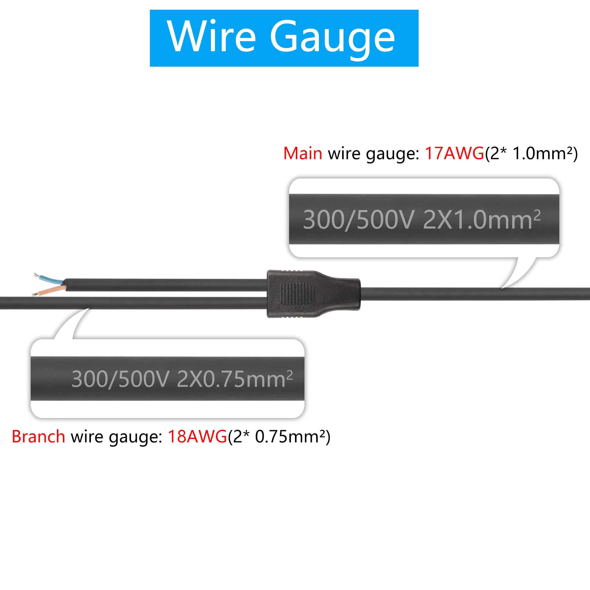 Sinloon 2 Wire Y Splitter Pigtail Cable Outdoor Led Connector Splitter 17Awg Pre-Tinned Pigtail Extension Cable For Indoor/Outdo
