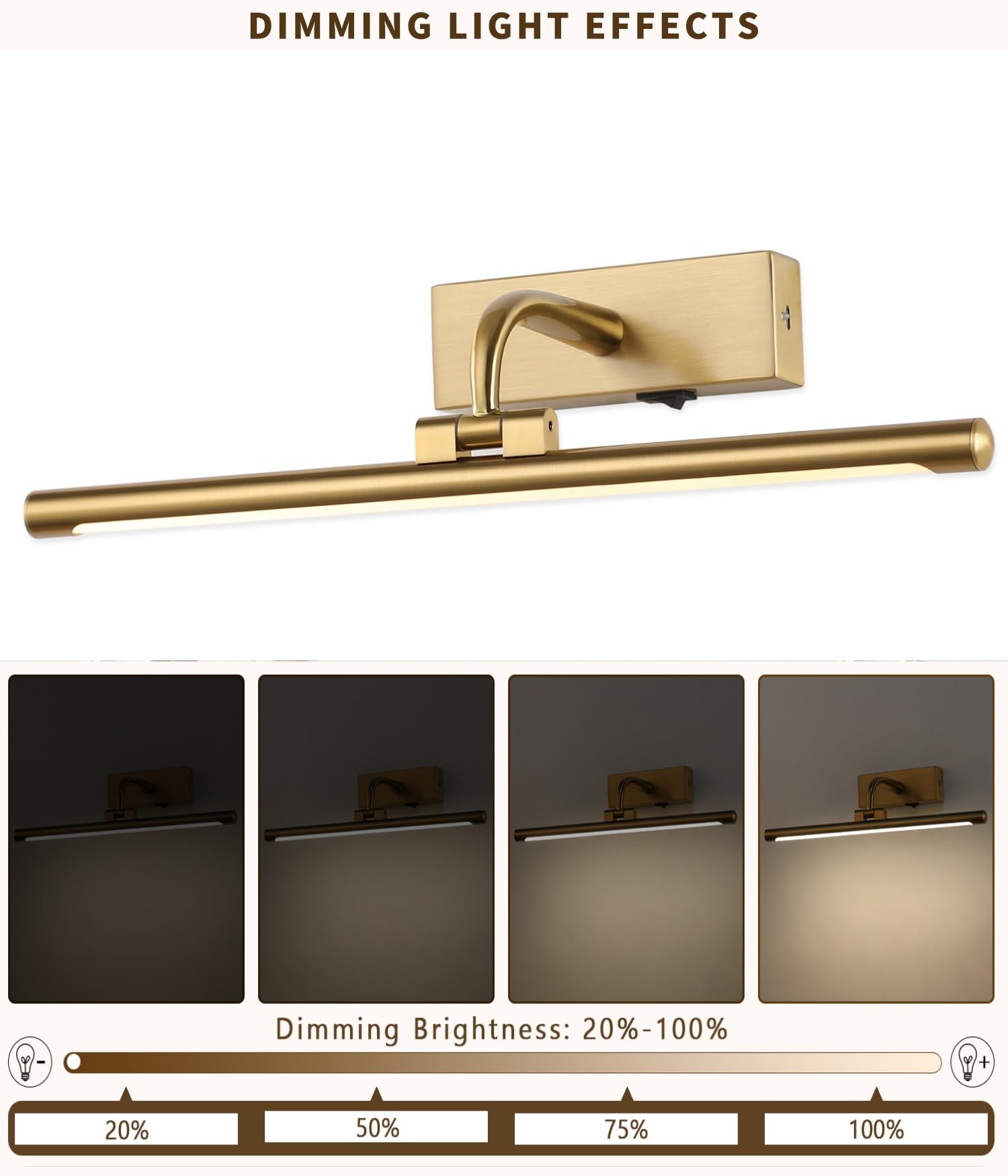 Dlcl Battery Operated Picture Light With Remote And Timer, 15.94In Wireless Gallery Lights Brass 3Cct Rechargeable Art Lights Fo