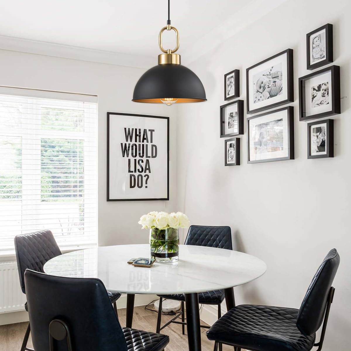 Tinhon Farmhouse Pendant Light Fixture, 10.2In Metal Hanging Light, Black/Gold, Adjustable Height, Vintage Shade, 2 Pack